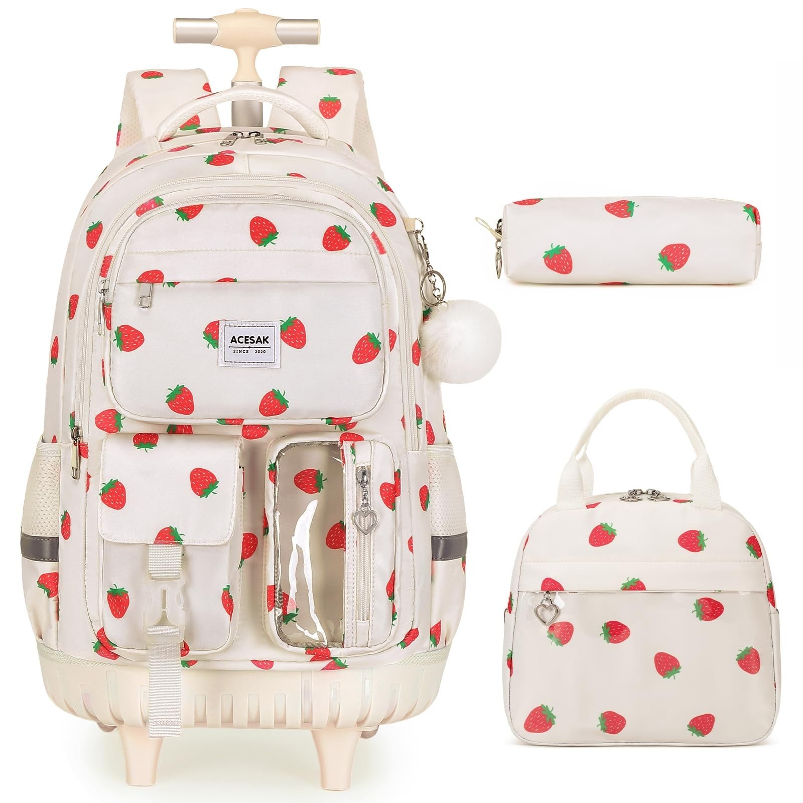 Rolling Backpack with Wheels for Girls, Lunch Bag & Pencil Pouch, School Travel1