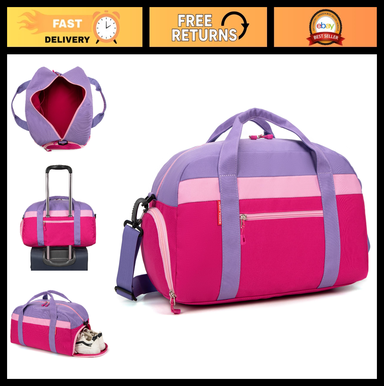 Kids Duffle Bag 18" - Rose Purple, Perfect for Weekender, Sports, Overnight Trav0