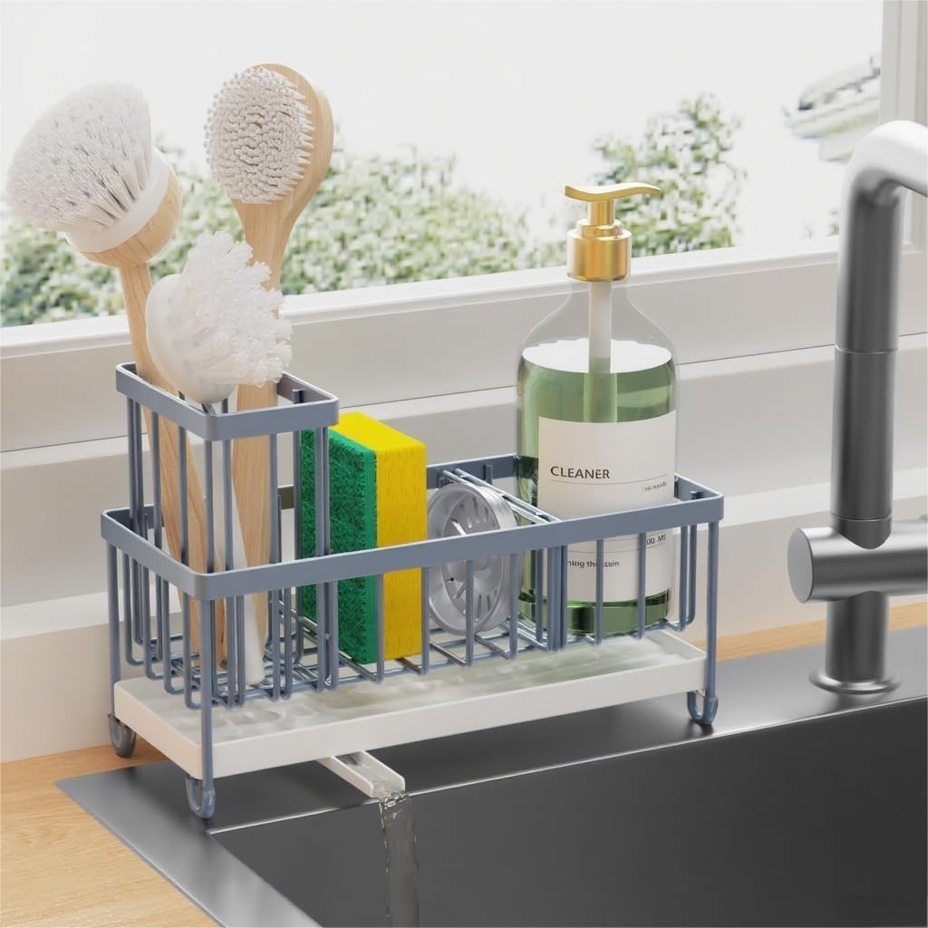 Kitchen Sink Caddy Organizer   Rustproof 304 Stainless Steel Sponge Holder, Brus1