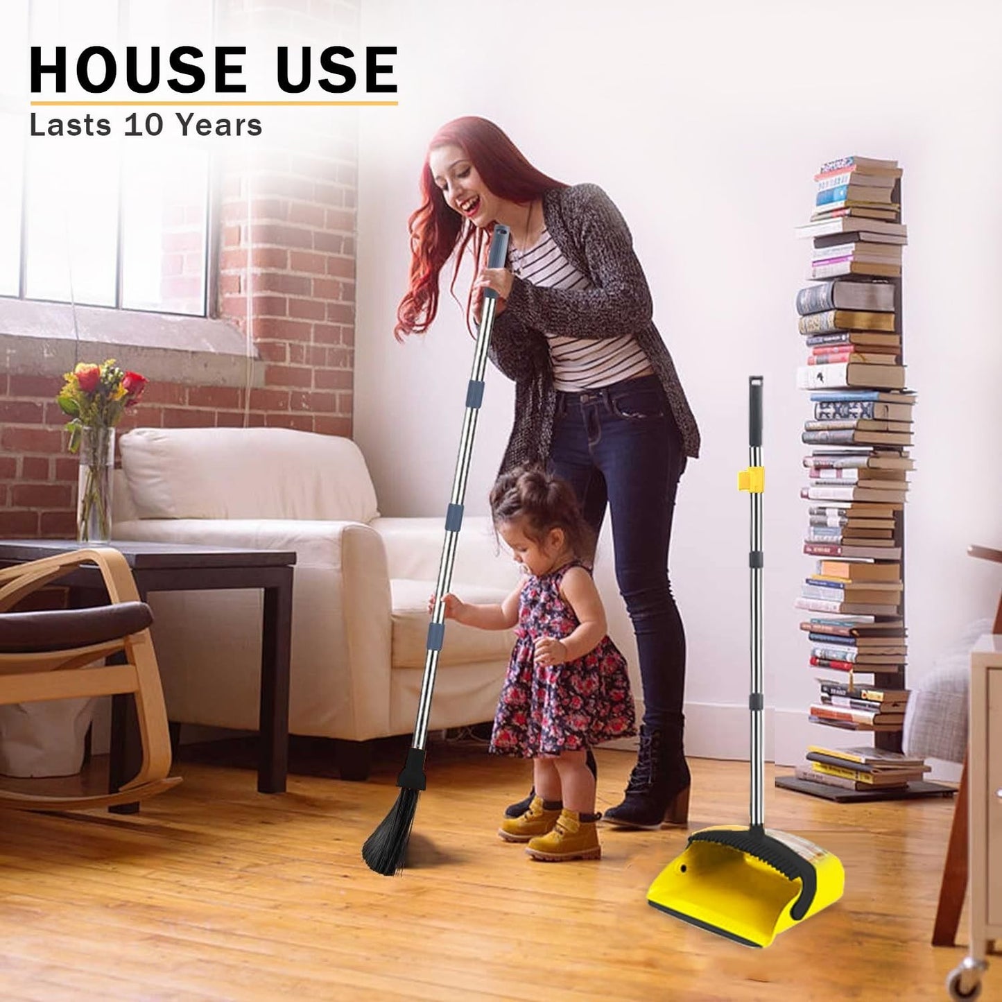 2-Pack Broom & Dustpan Set, 52" Long Handle, Self-Cleaning Teeth, Indoor/Outdoor5