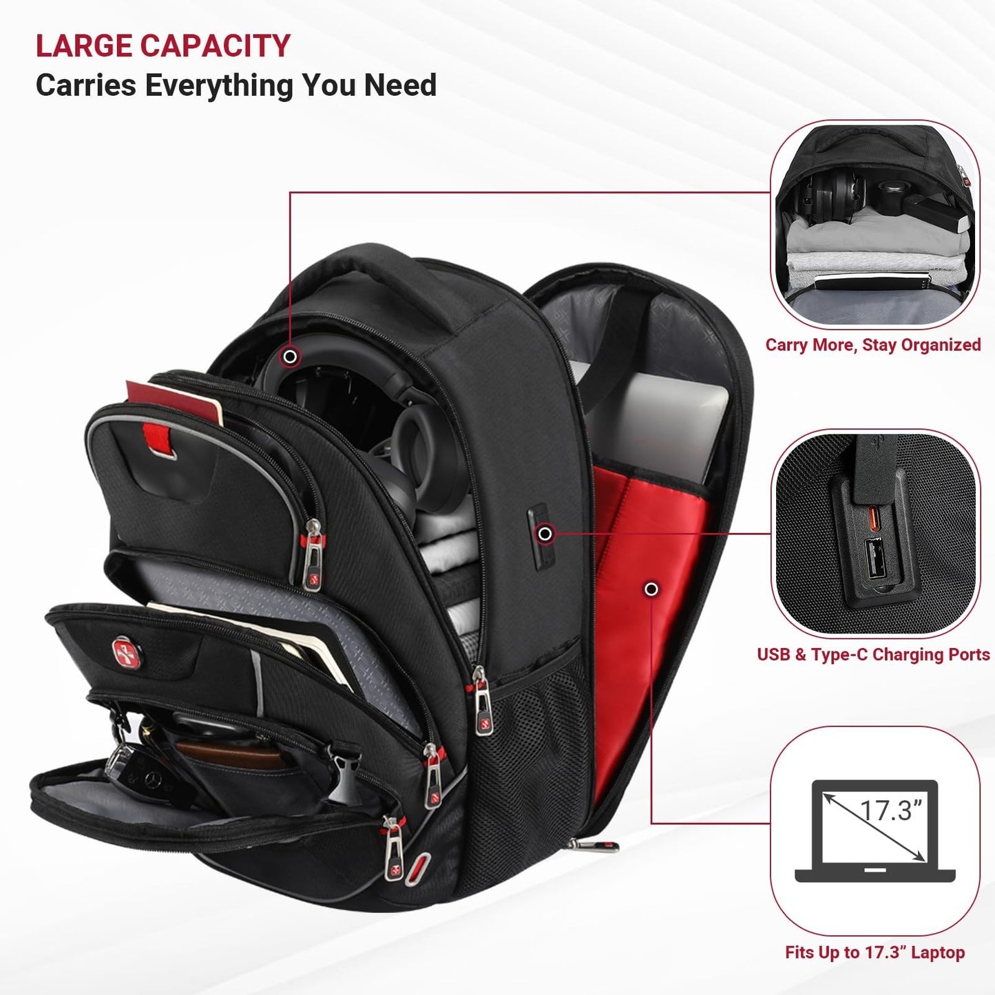17.3" Laptop Backpack for Men   USB & Type C Charging, TSA Friendly, Travel Busi3