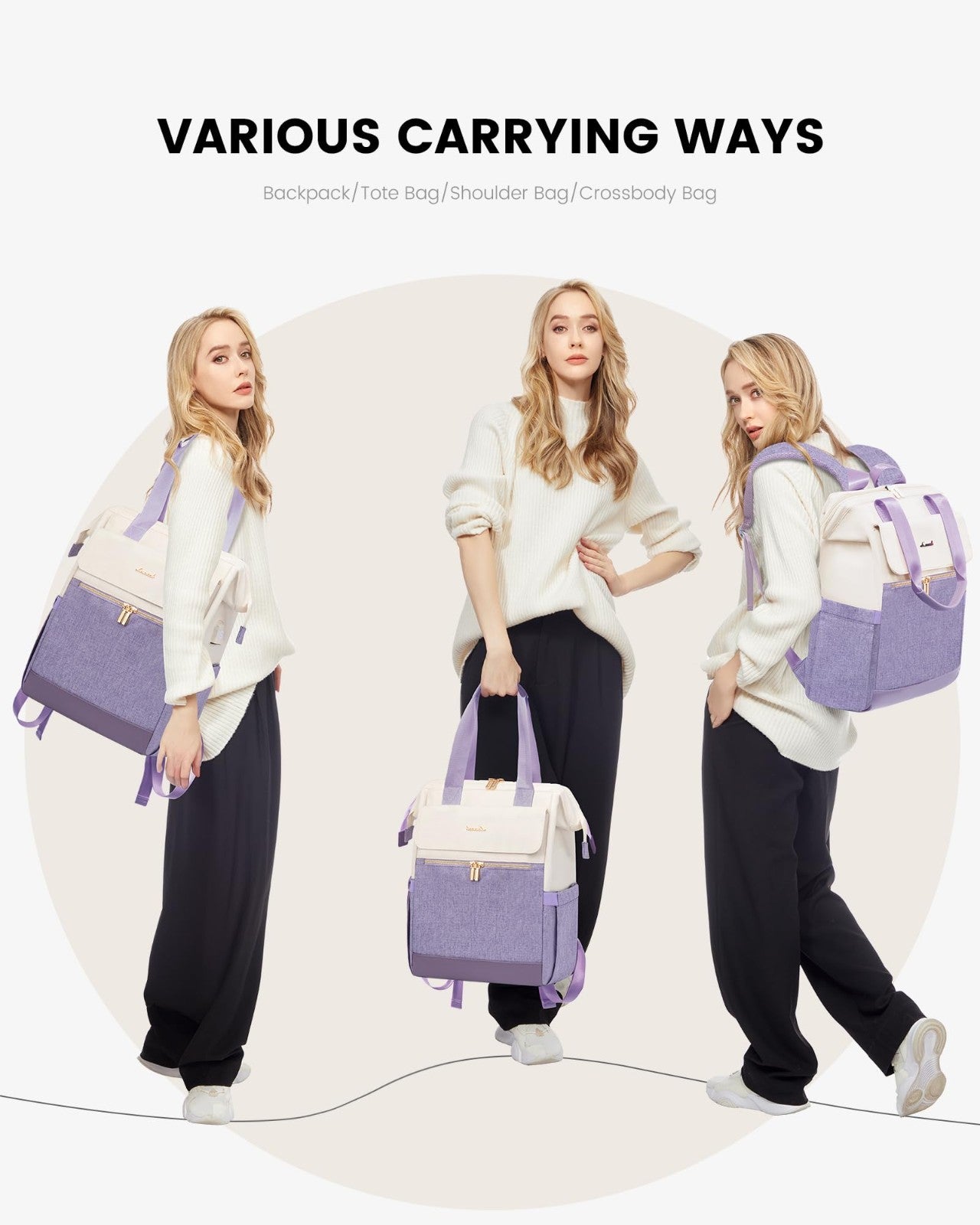 Stylish 15.6" Laptop Backpack for Women, USB Port, Waterproof Travel Bag, 2PCS5