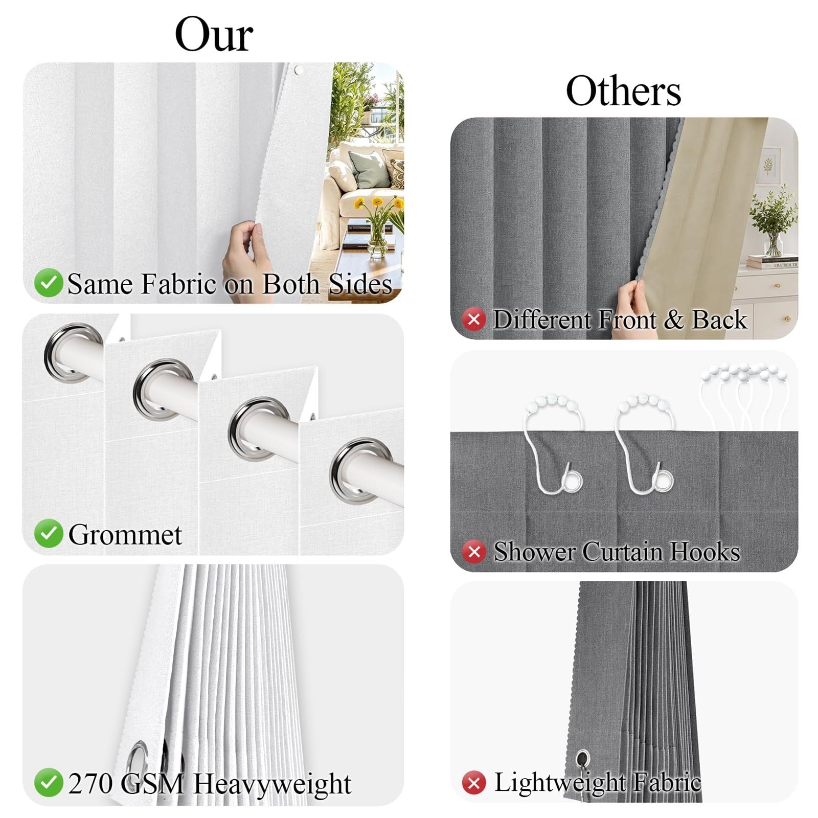 100% Blackout Magnetic Closure Door Curtain   W52 x L78, Greyish White, Ideal fo4