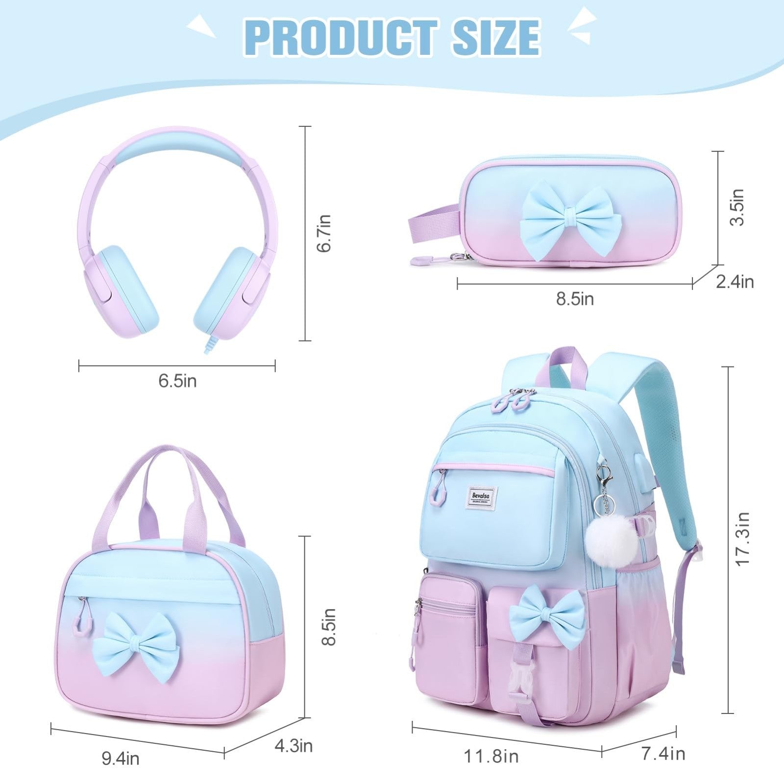 Cute Bow Backpack for Girls, School Bag Set with Lunch Bag & Pen Case2