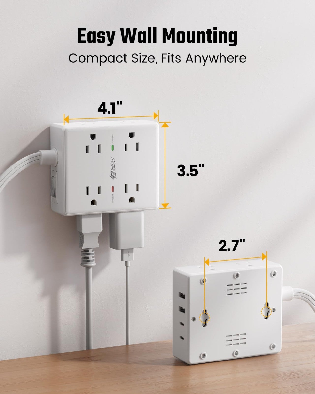 15Ft Extension Cord with Flat Plug, Surge Protector Power Strip   2 Pack5