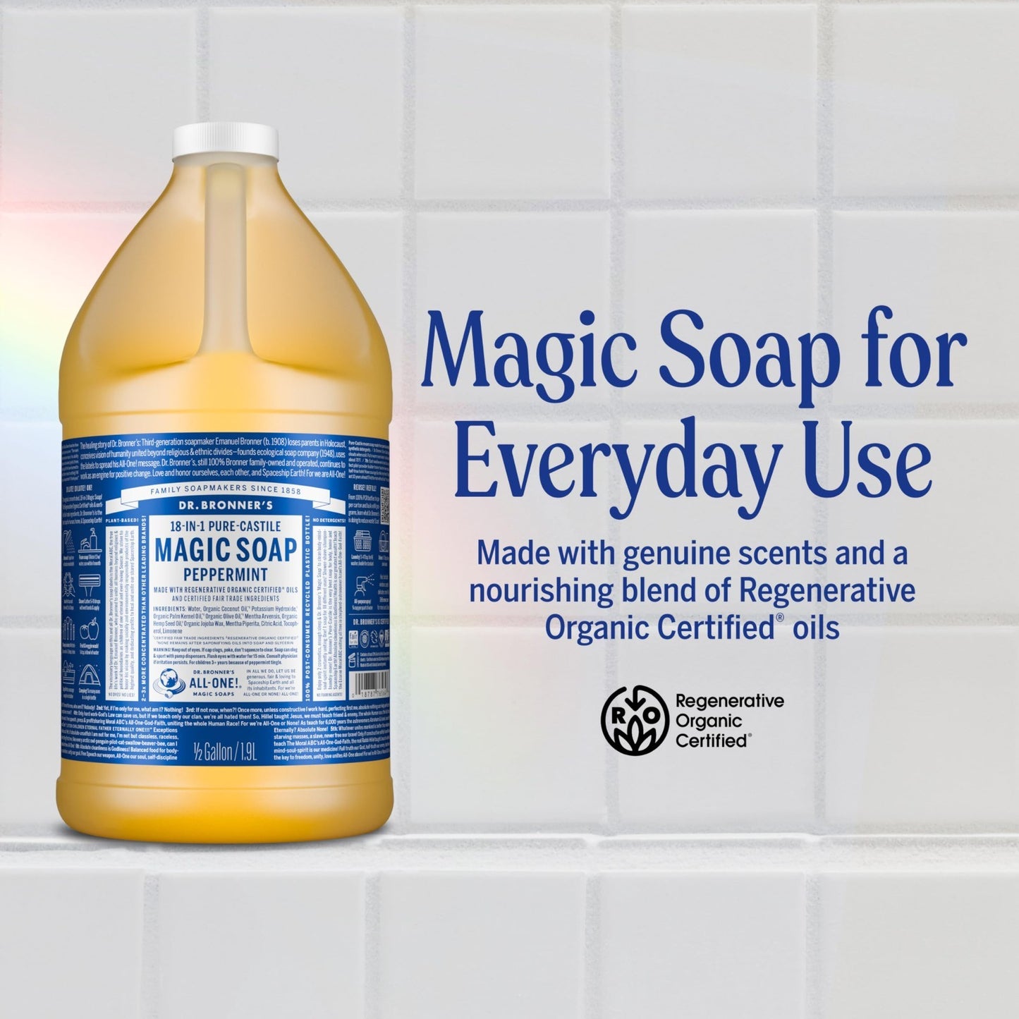 Pure Castile Liquid Soap - Peppermint 64oz - Organic, Vegan, Multi-Use for Hand,2