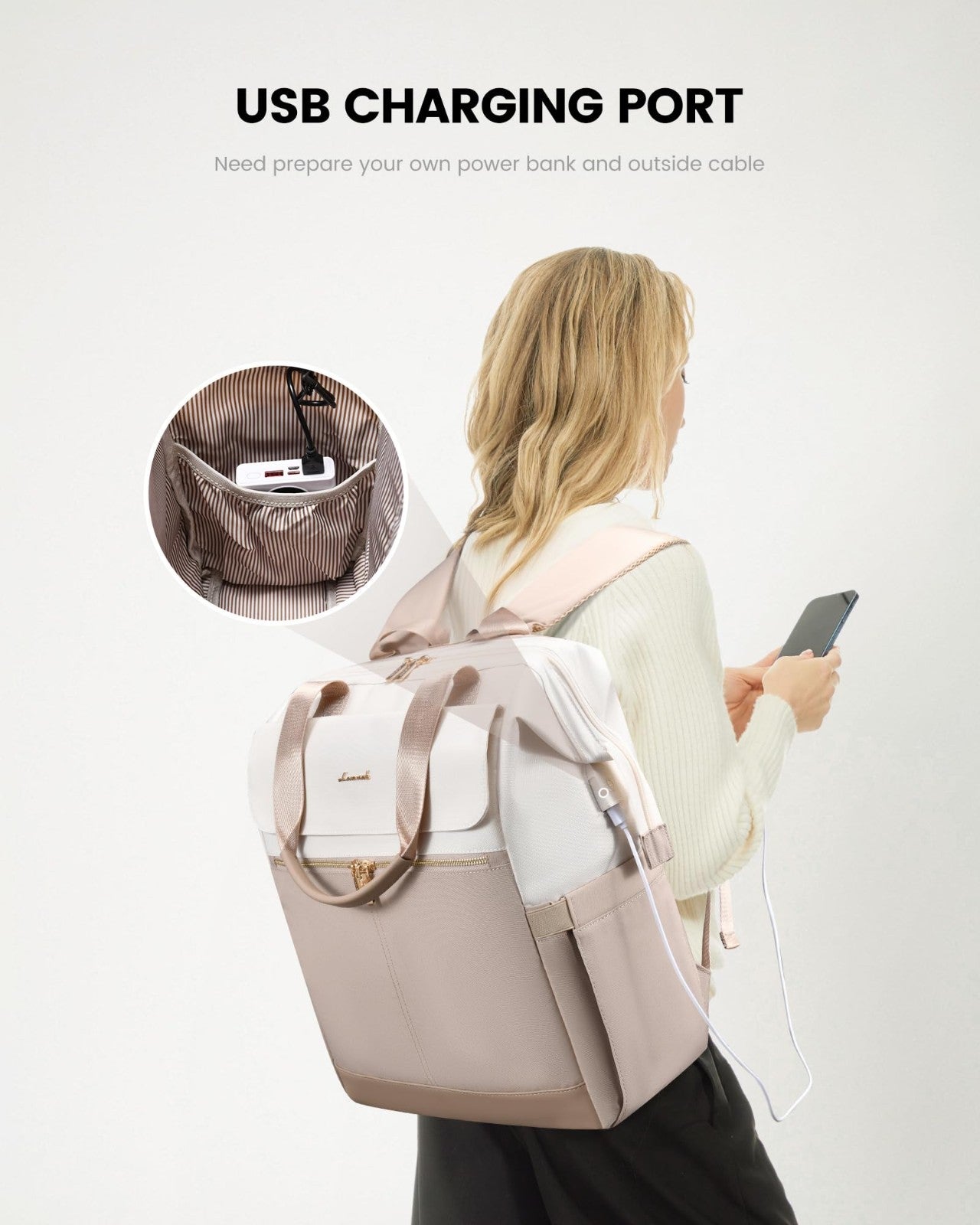 Large Capacity 18" Laptop Backpack for Women, Waterproof Travel Bag with USB Por5