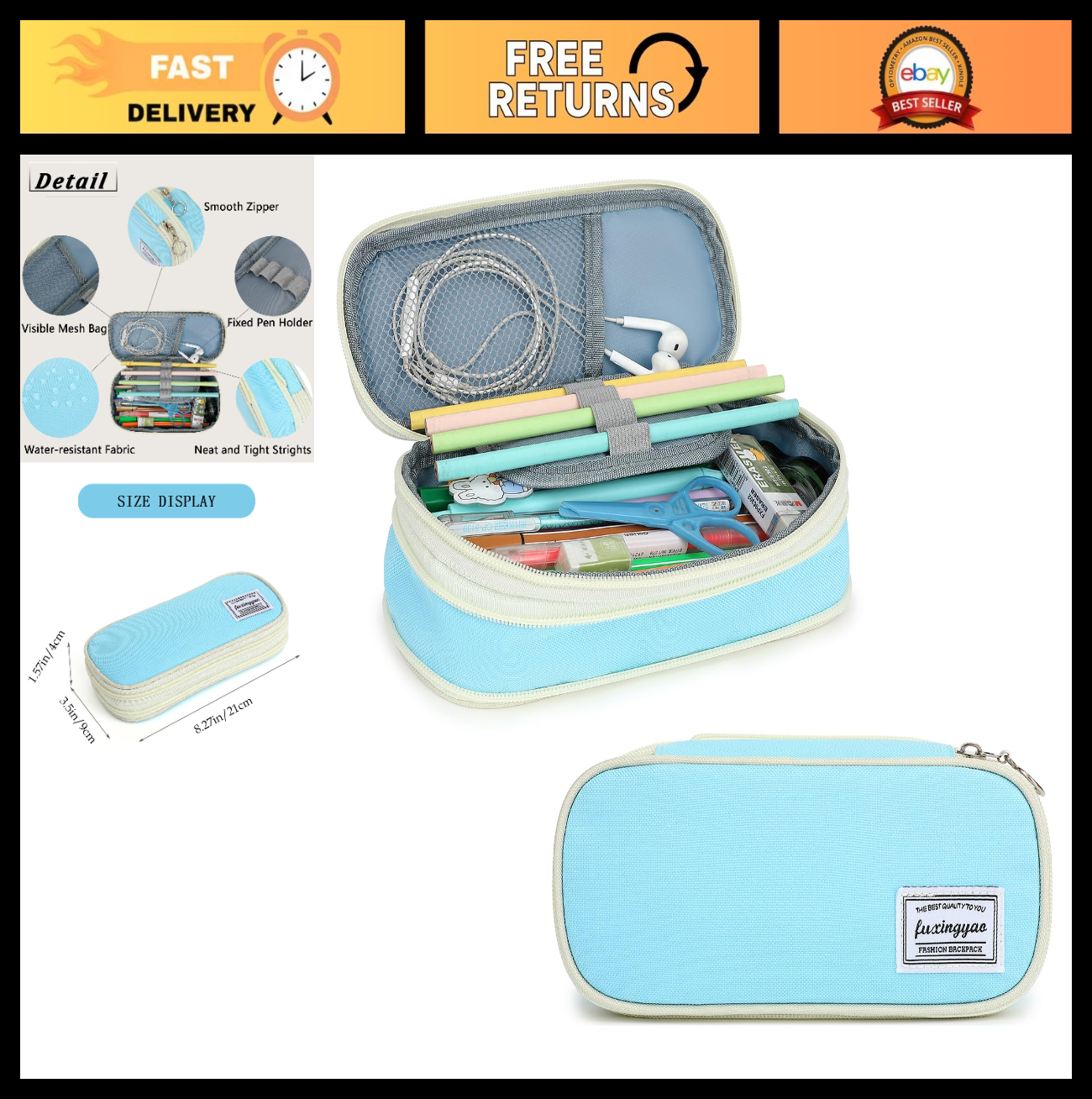 Multi Compartment Pencil Case, Portable Pouch for School & Office Supplies0