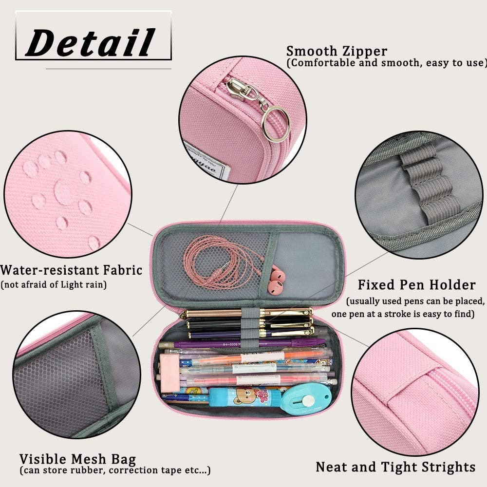 Multi Slot Pencil Case, Portable Pen Pouch, Office & School Supplies   Pink2