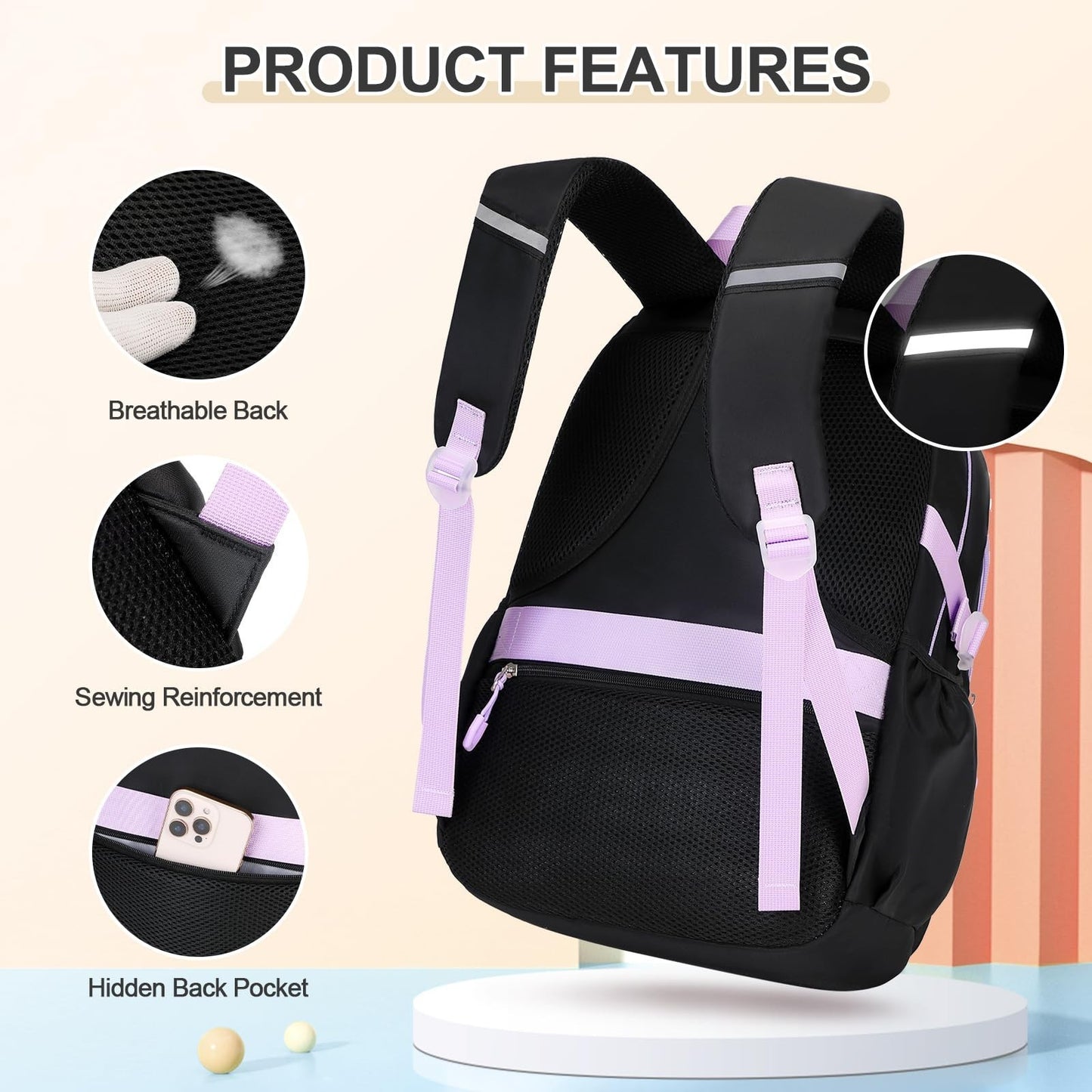Girls' School Backpack Set 3PCS   Includes Lunch Box & Pencil Pouch, Stylish & D3