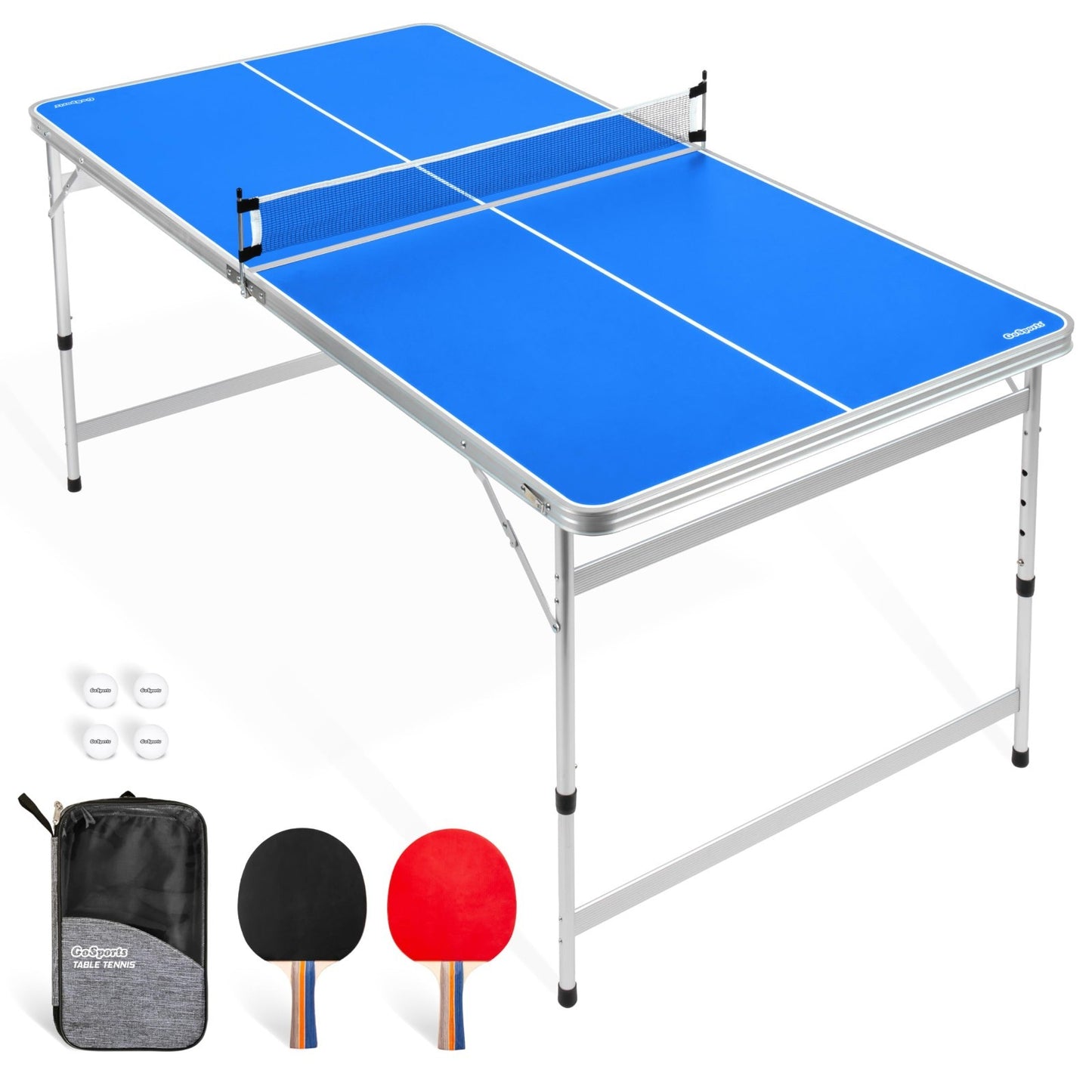Adjustable Height 6x3 ft Table Tennis Table Set - Indoor/Outdoor Play - Green/Bl1