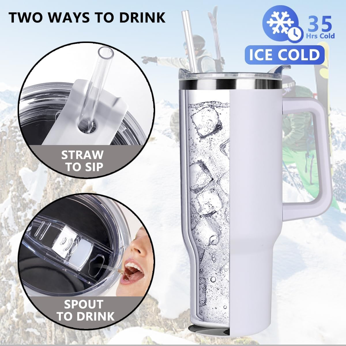 40 oz Insulated Tumbler with Handle & Straw   Leak Proof, Dishwasher Safe Travel3
