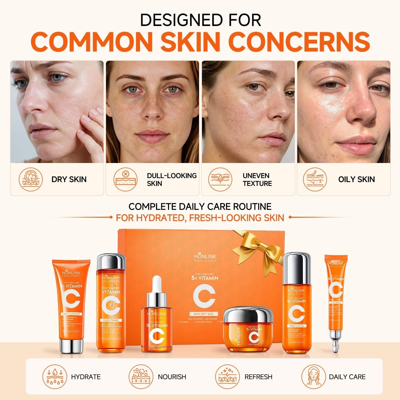 6 Piece Vitamin C & Niacinamide Skincare Set for Daily Facial Care Routine3