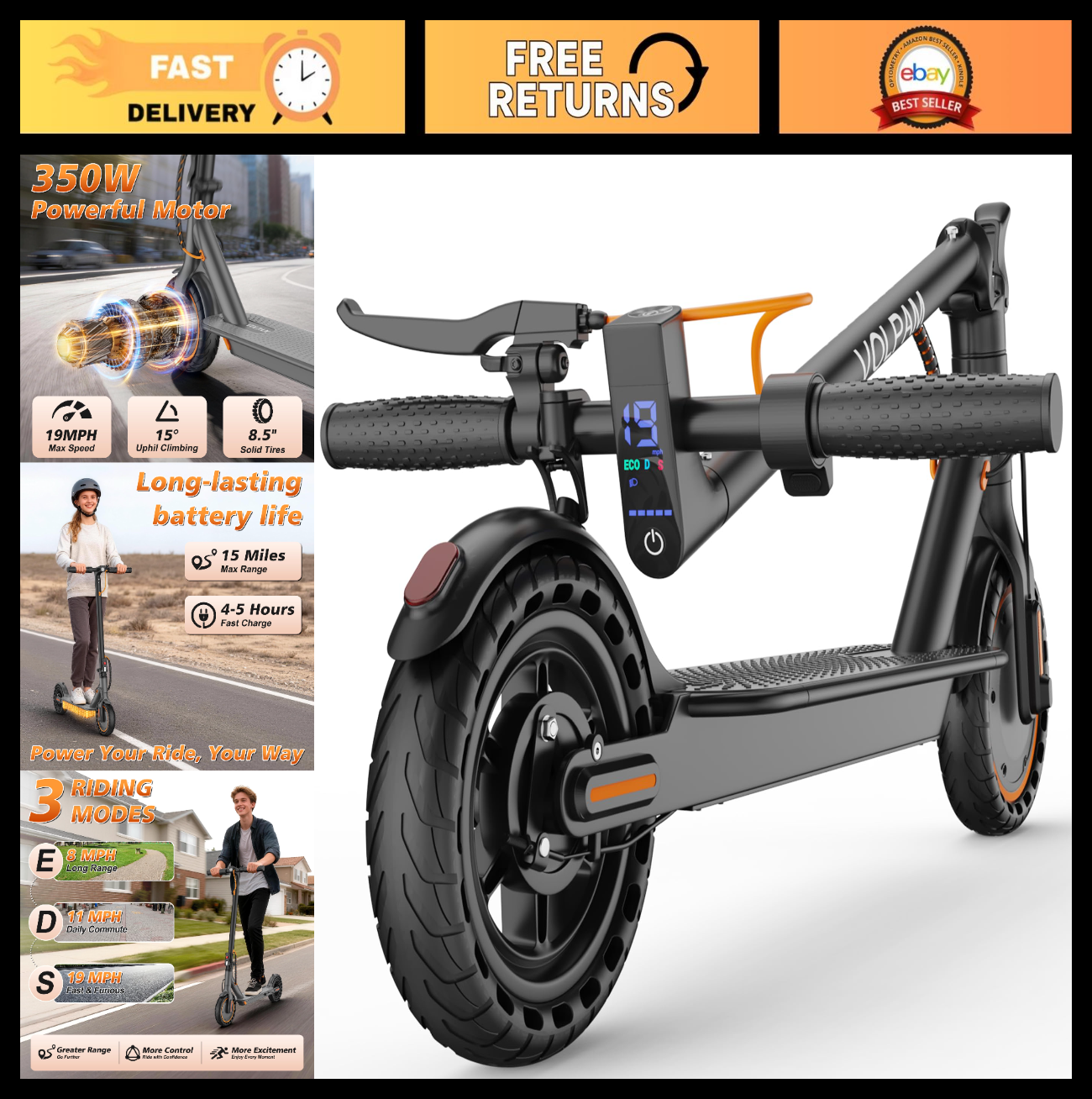 Powerful Electric Scooter 350W/500W Motor, 19MPH Speed, 21-28 Miles Range, Foldi0