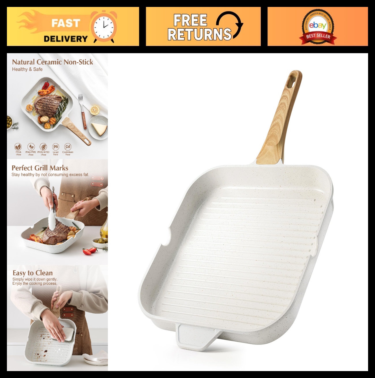 Optimized eBay Title:  "12-Inch Nonstick Ceramic Grill Pan - Durable, Non-Toxic0