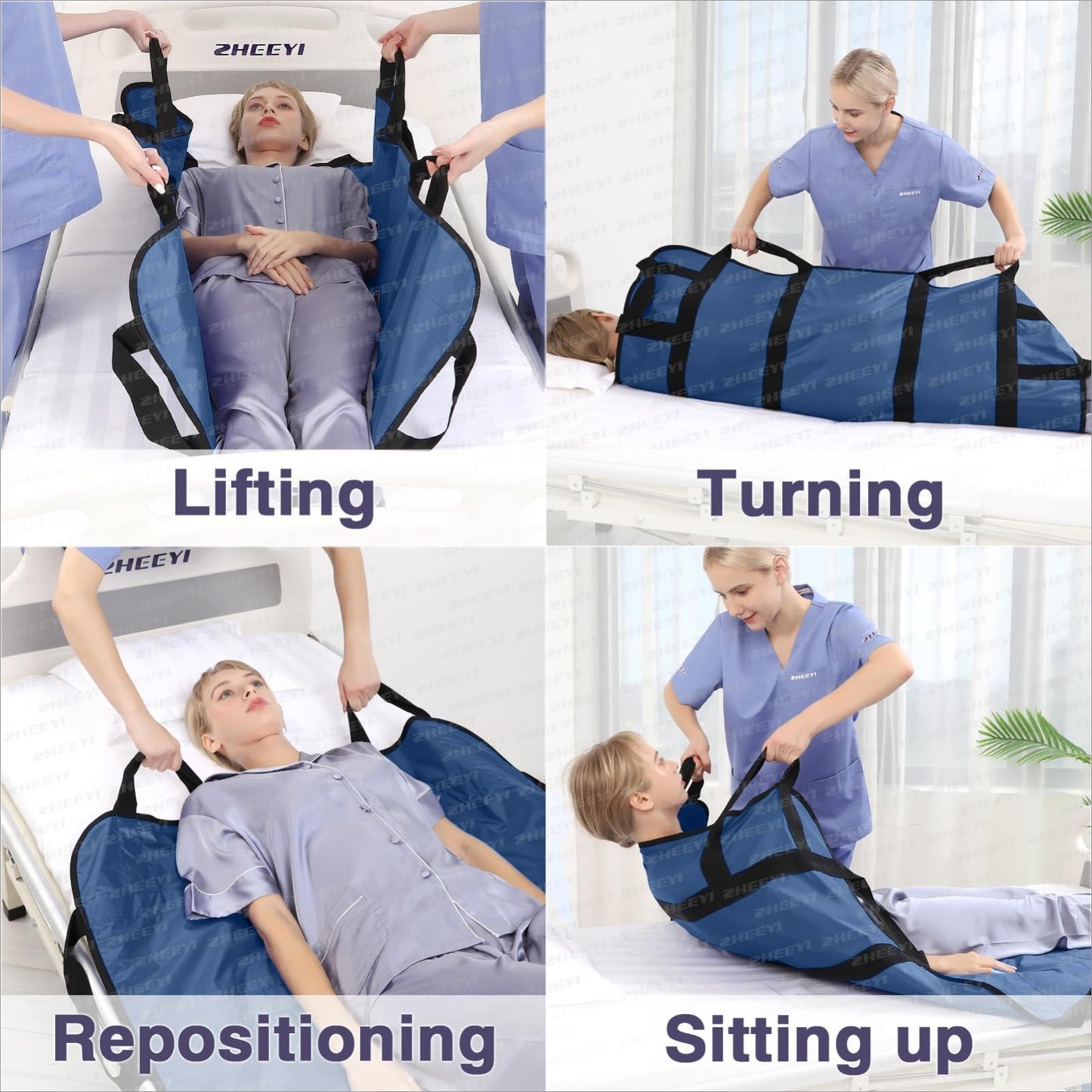 48"x40" Reusable Bed Pad with Handles   Washable Transfer Sheet for Lifting & Re2