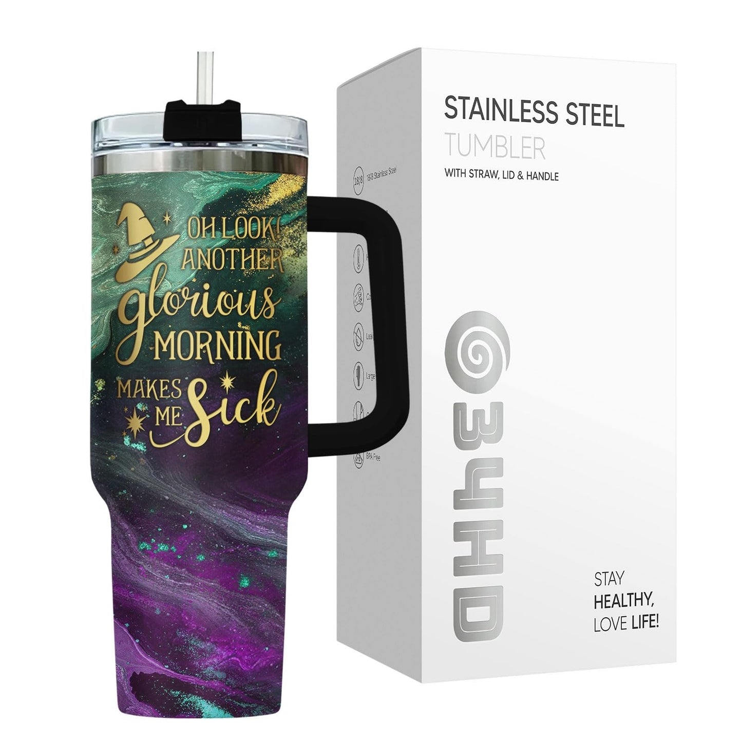 40oz Insulated Tumbler with Handle & Straw   Engraved Stainless Steel Coffee Cup5