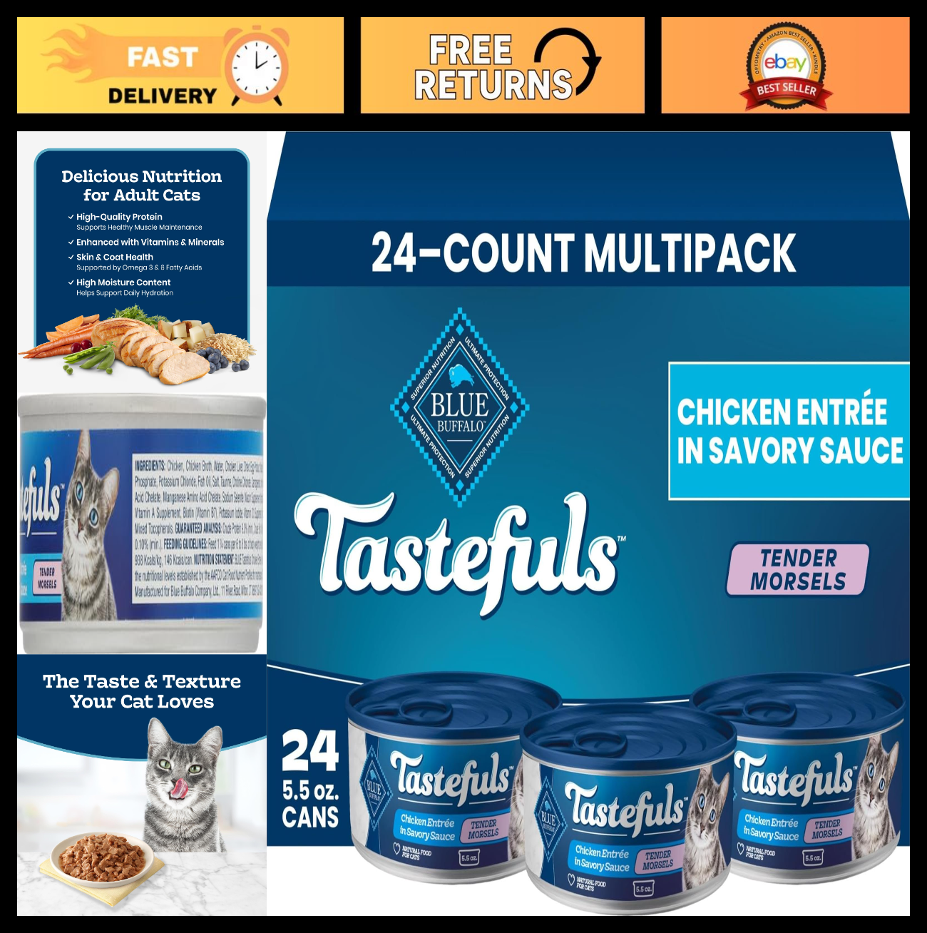 Natural Tender Morsels Wet Cat Food, Chicken Entrée, 5.5 oz Cans, 24 Pack0