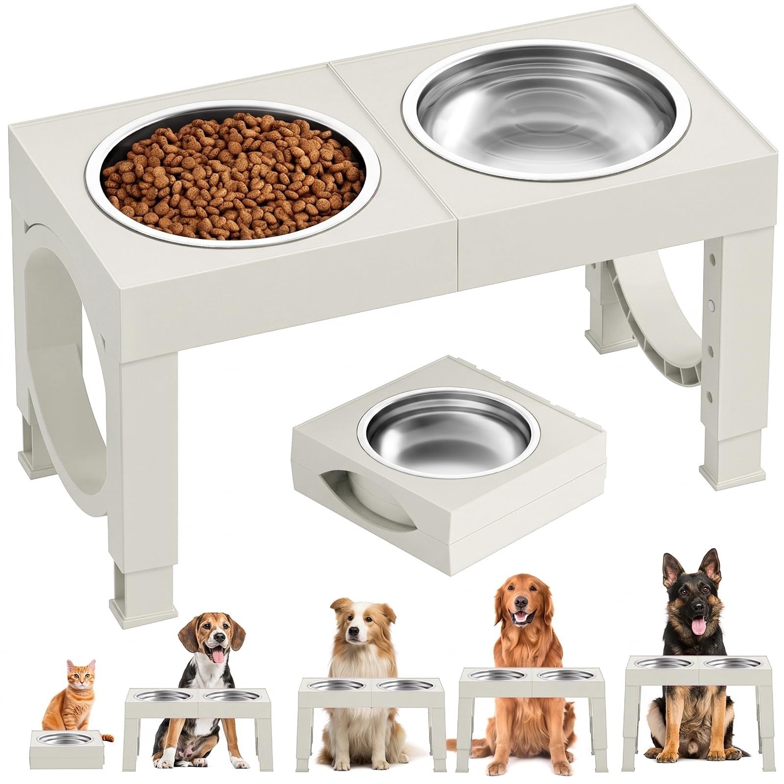 Elevated Dog Bowls for Large Breeds   Adjustable Height Stainless Steel Feeder S1