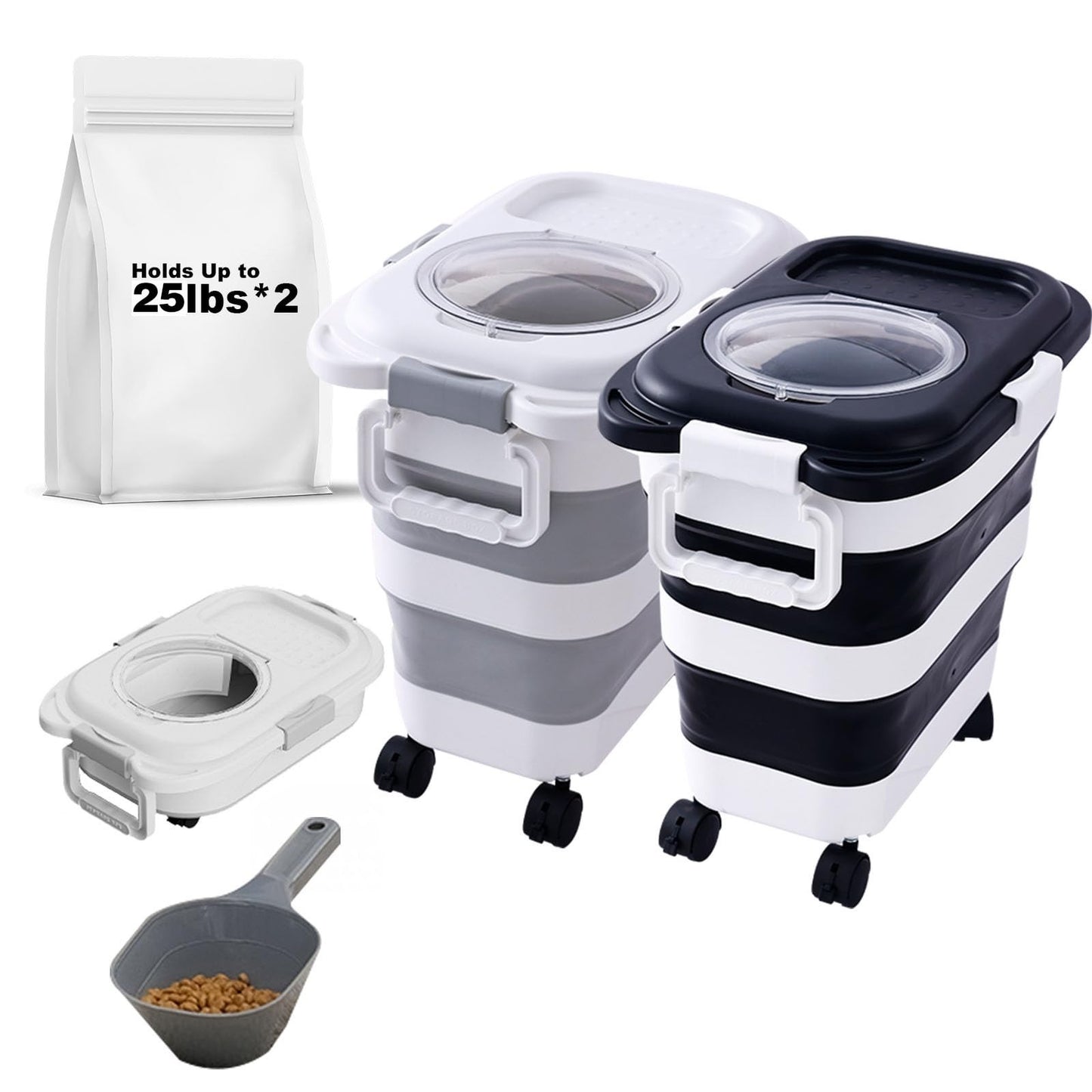 Collapsible 25 lbs Pet Food Storage Container with Scoop - Dog, Cat, Bird, Litte1