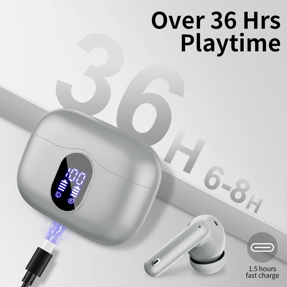 Wireless Bluetooth 5.4 Earbuds, Noise Cancelling, 36H Playtime, IP7 Waterproof,6
