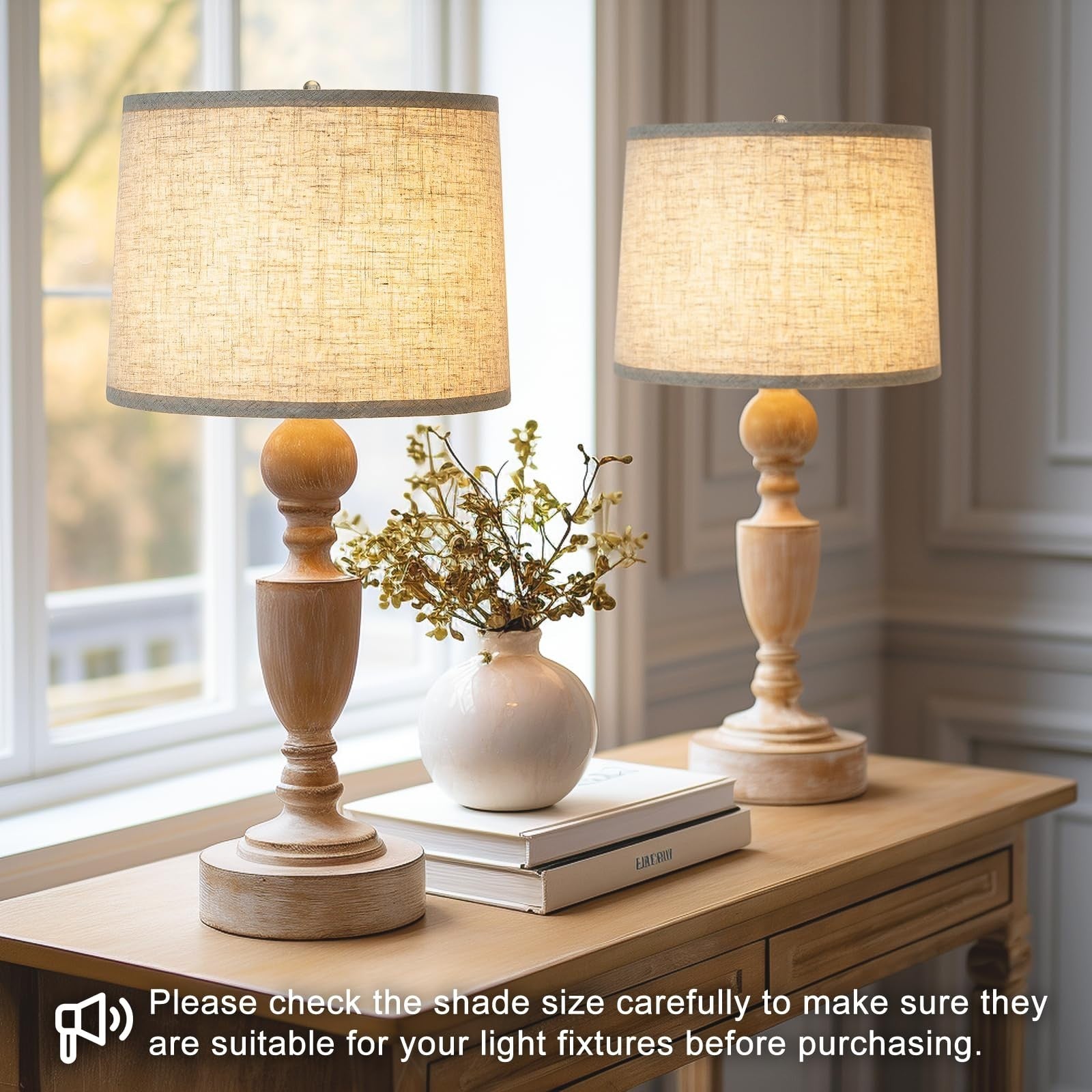 Set of 2 Beige Drum Lampshades, 11.6" Top x 12.6" Bottom, Natural Linen, Easy Fi1