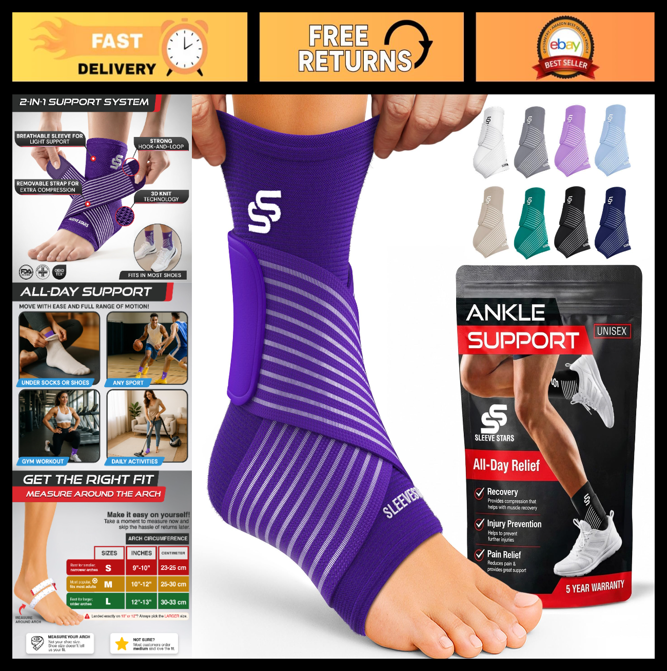 Ankle Brace Compression Sleeve for Sprains & Plantar Fasciitis Relief, Customiza0