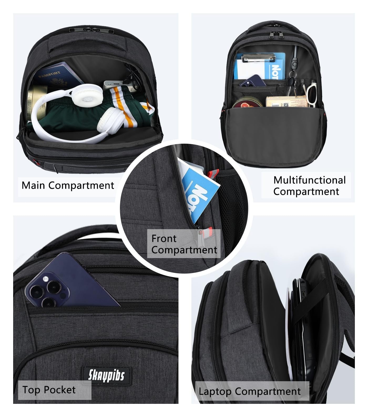 Large Quilted Backpack for Men & Women, Water Resistant College Bookbag, Fits 172