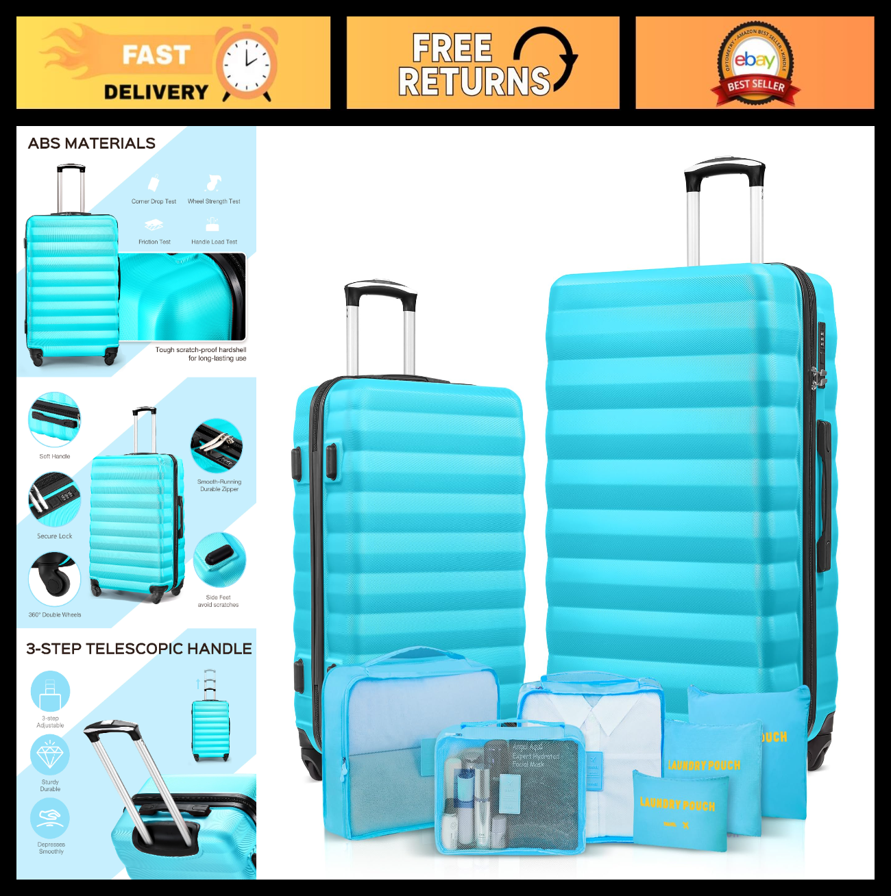 2 Piece Luggage Set - 20" & 28" Hardshell Suitcases with Spinner Wheels & Travel0