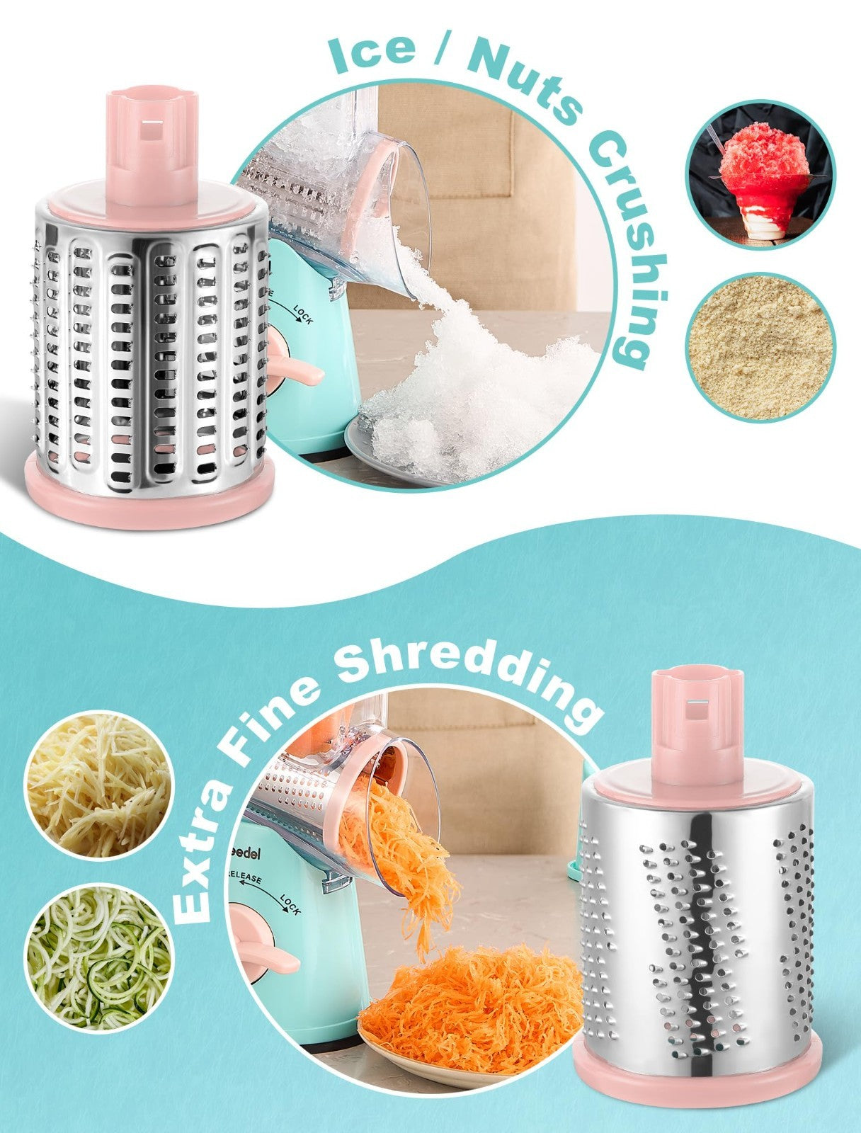 Rotary Cheese Grater & Vegetable Slicer   5 Blades, Stainless Steel, Fast Cuttin4