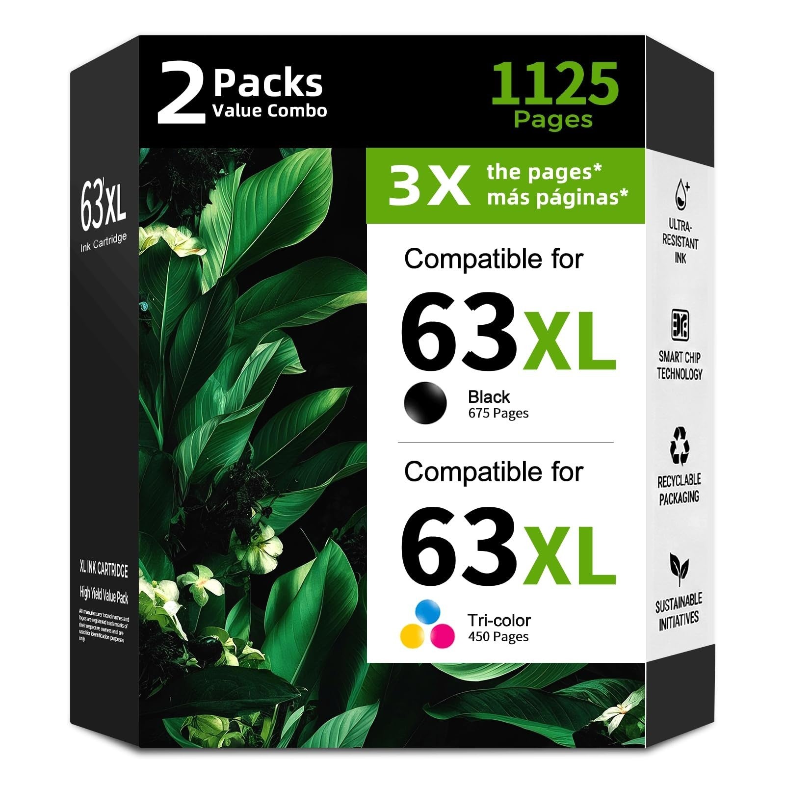 High-Yield 63XL Ink Cartridge Combo Pack - Black & Color for Envy, Officejet, De1