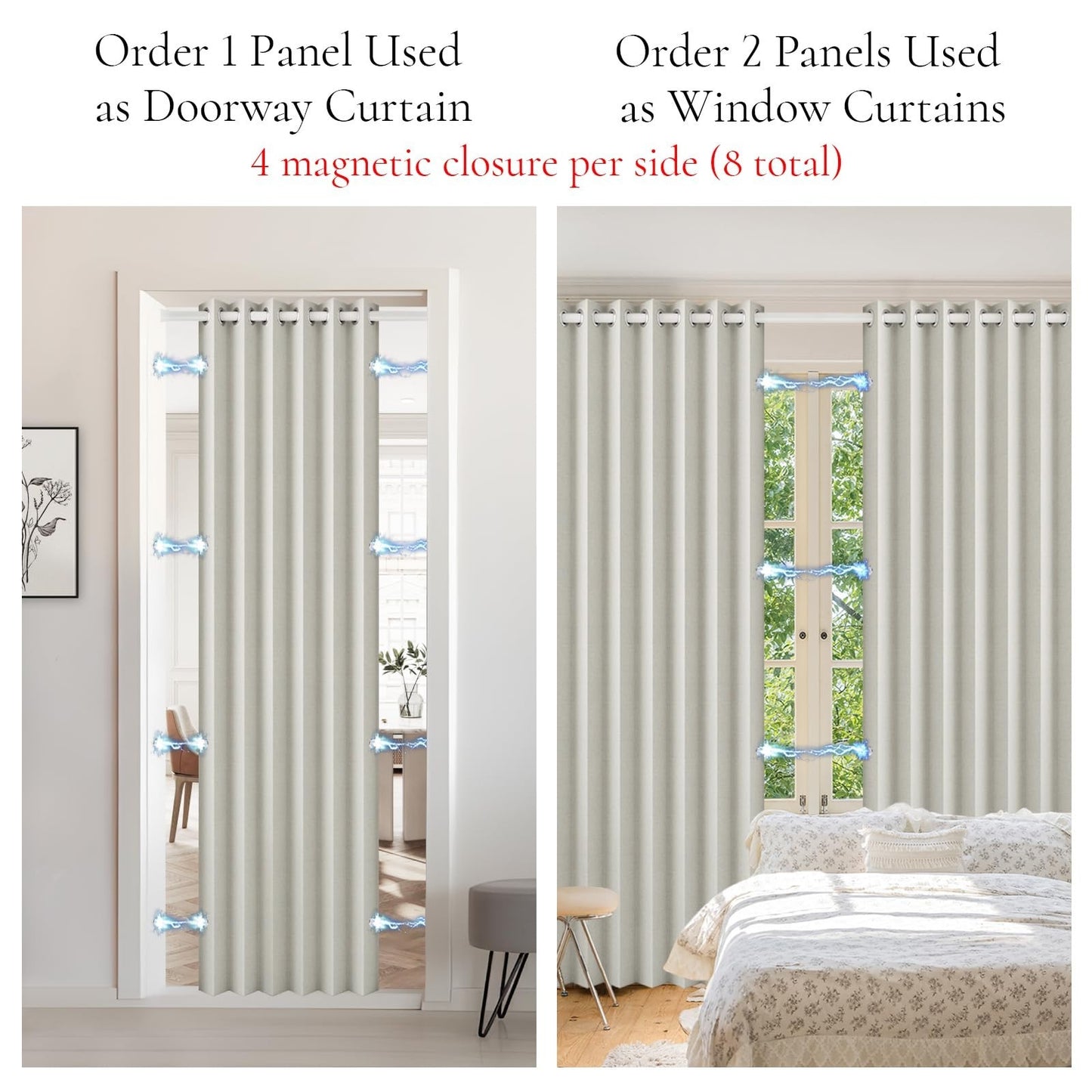 Blackout Pleated Curtains with Magnetic Closure, 1 Panel, W45 x L72, Living Room7