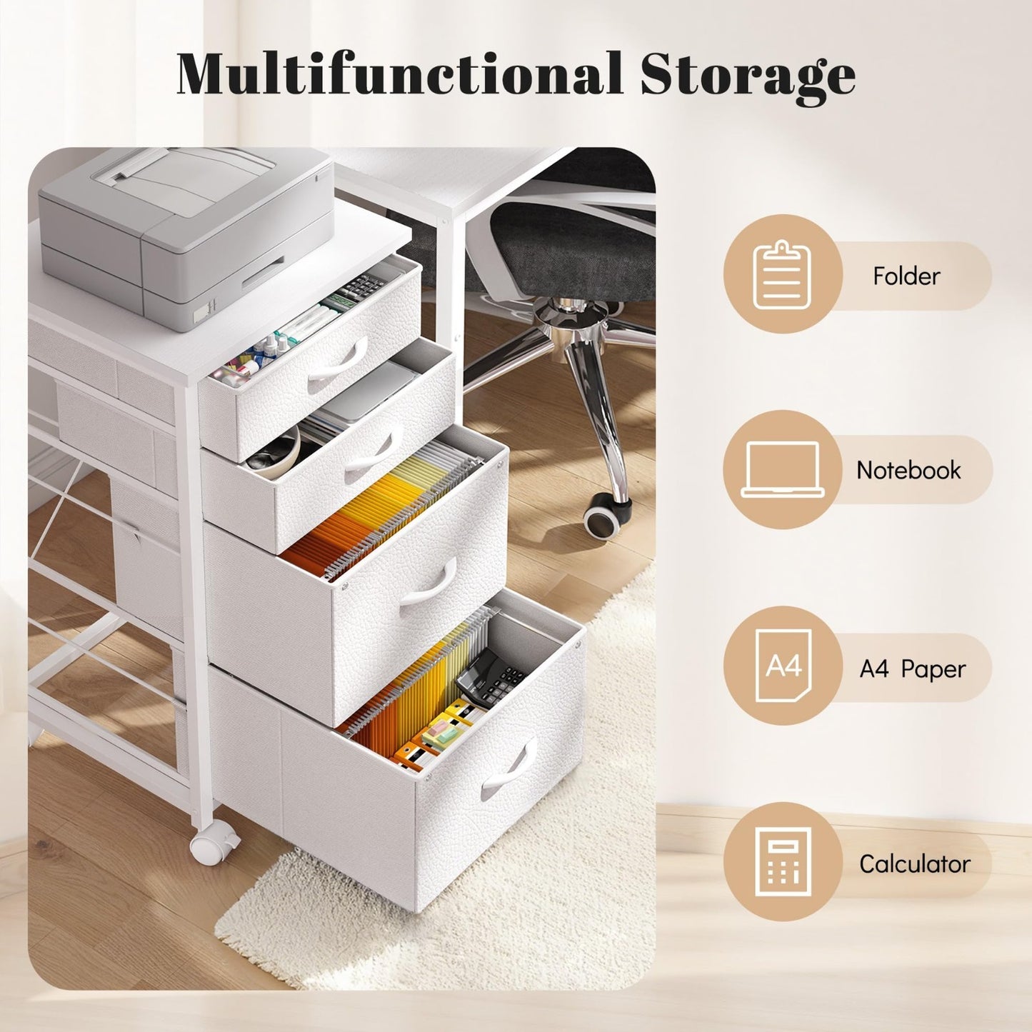 4 Drawer Rolling File Cabinet for A4 Letter Size   Home Office Storage, Printer5