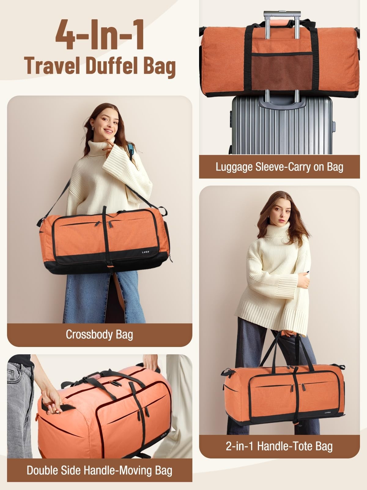 Large 80L Foldable Travel Duffel Bag with Shoe Compartment & Straps, Weekend Car4