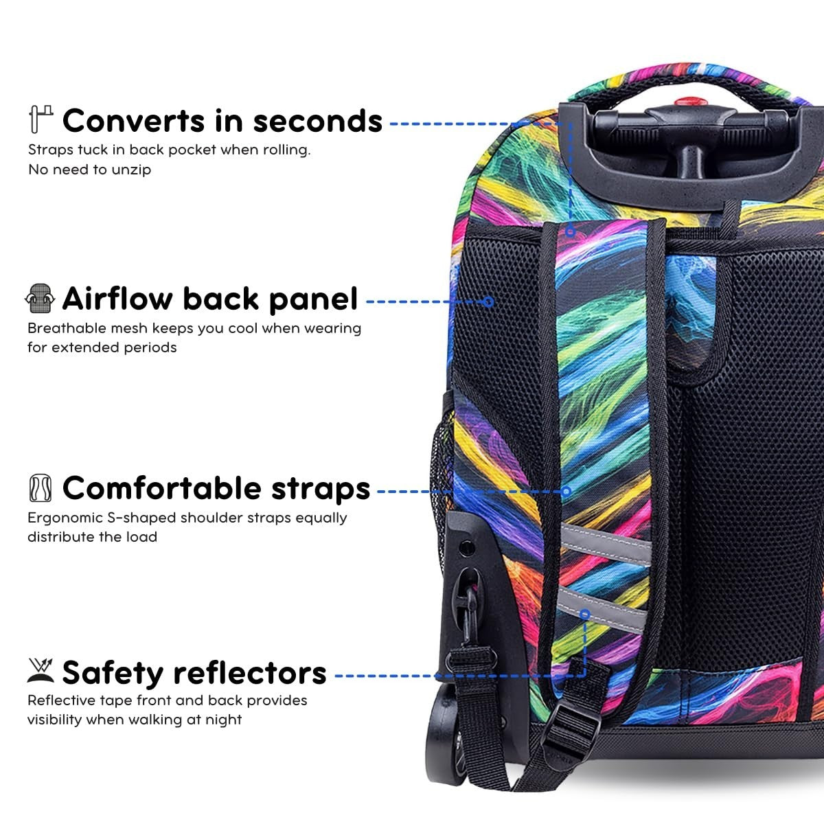 Kids Rolling Backpack with Wheels, 18" School Bookbag for Boys & Girls, Durable6