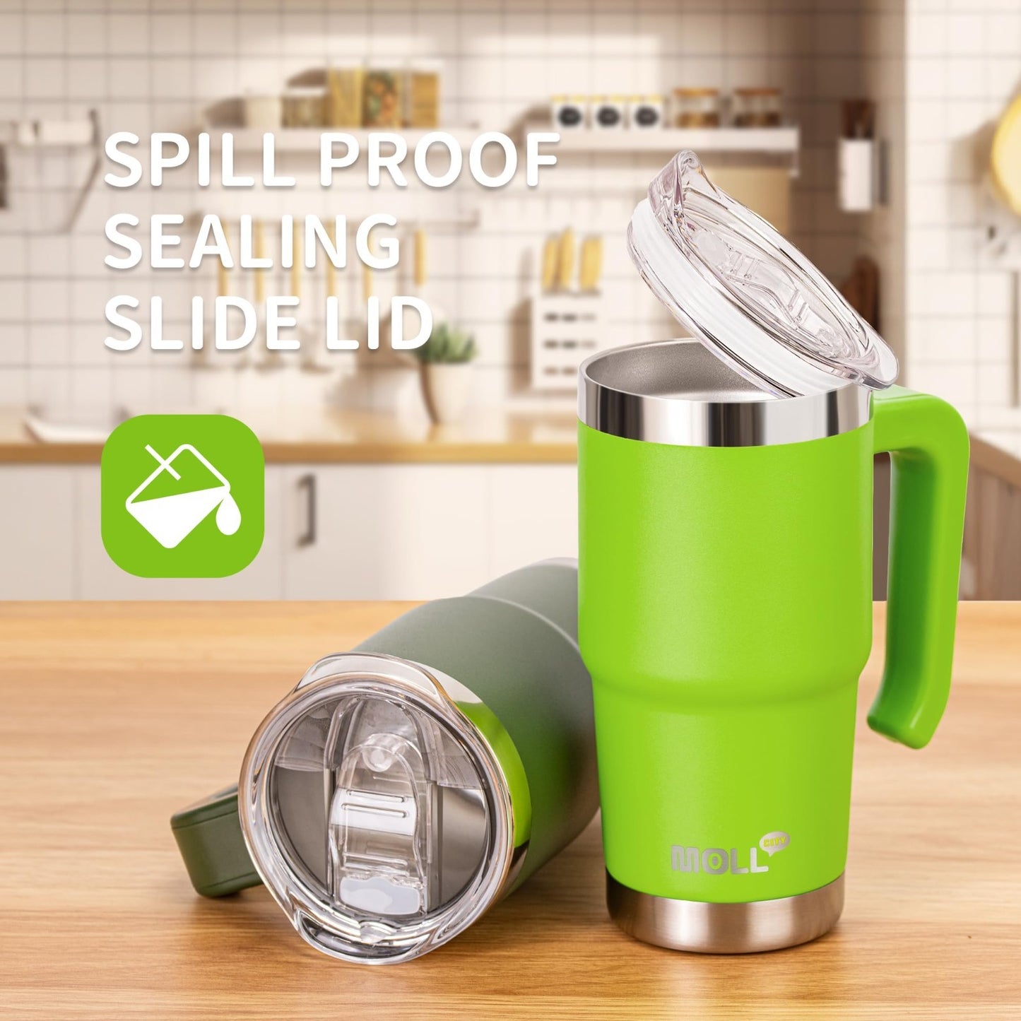 16 oz Insulated Tumbler with Handle, Reusable Stainless Steel Cup with Lid & Str3
