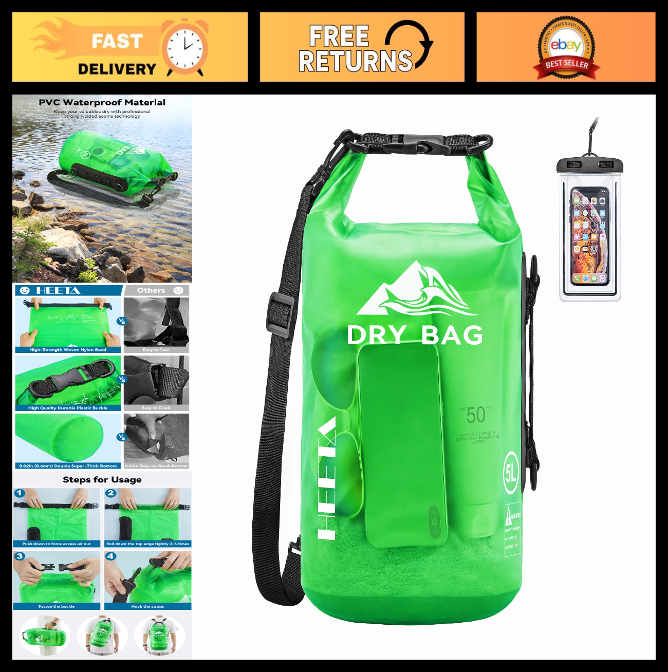 Waterproof Dry Bag for Travel, Swimming & Camping - 5L/10L/20L/30L/40L Sizes0