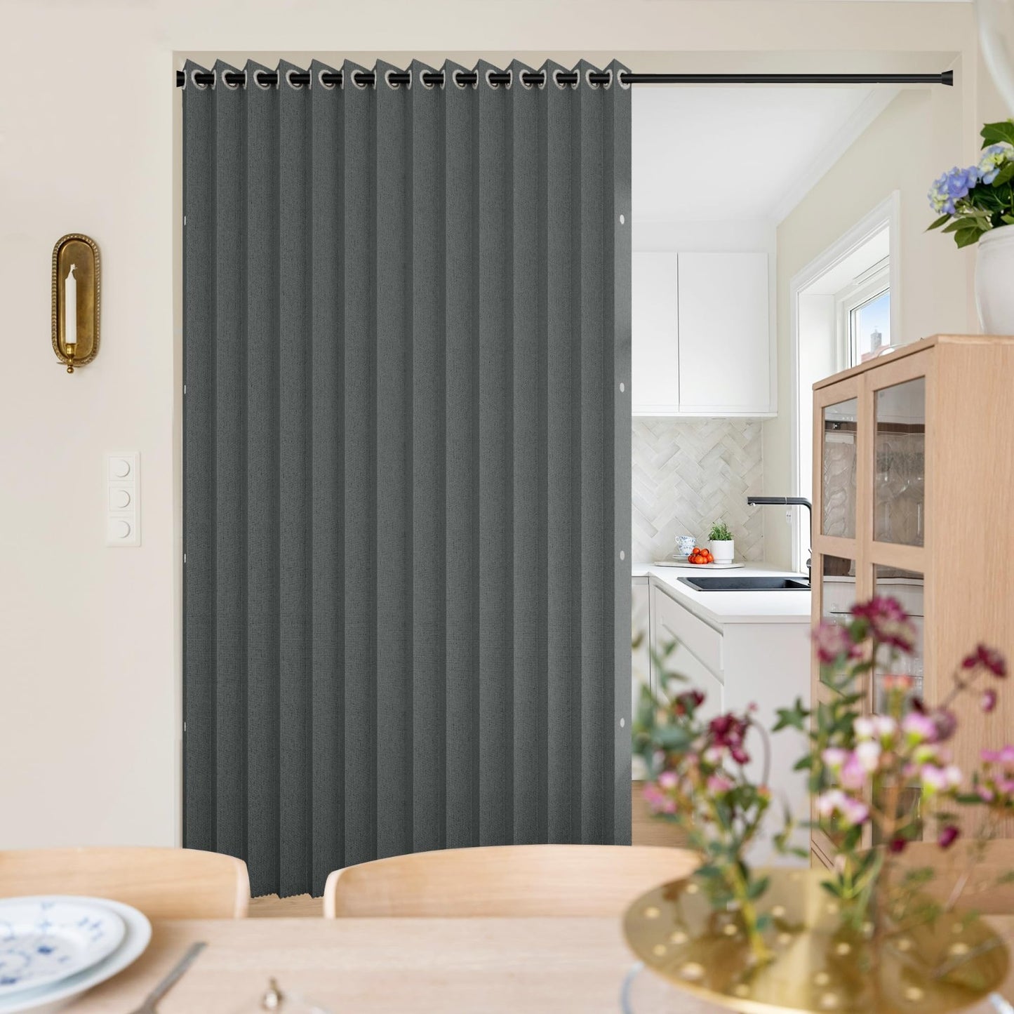 Folding Accordion Closet Door Curtain   Fabric Panel for Open Closets, 74"x80",3