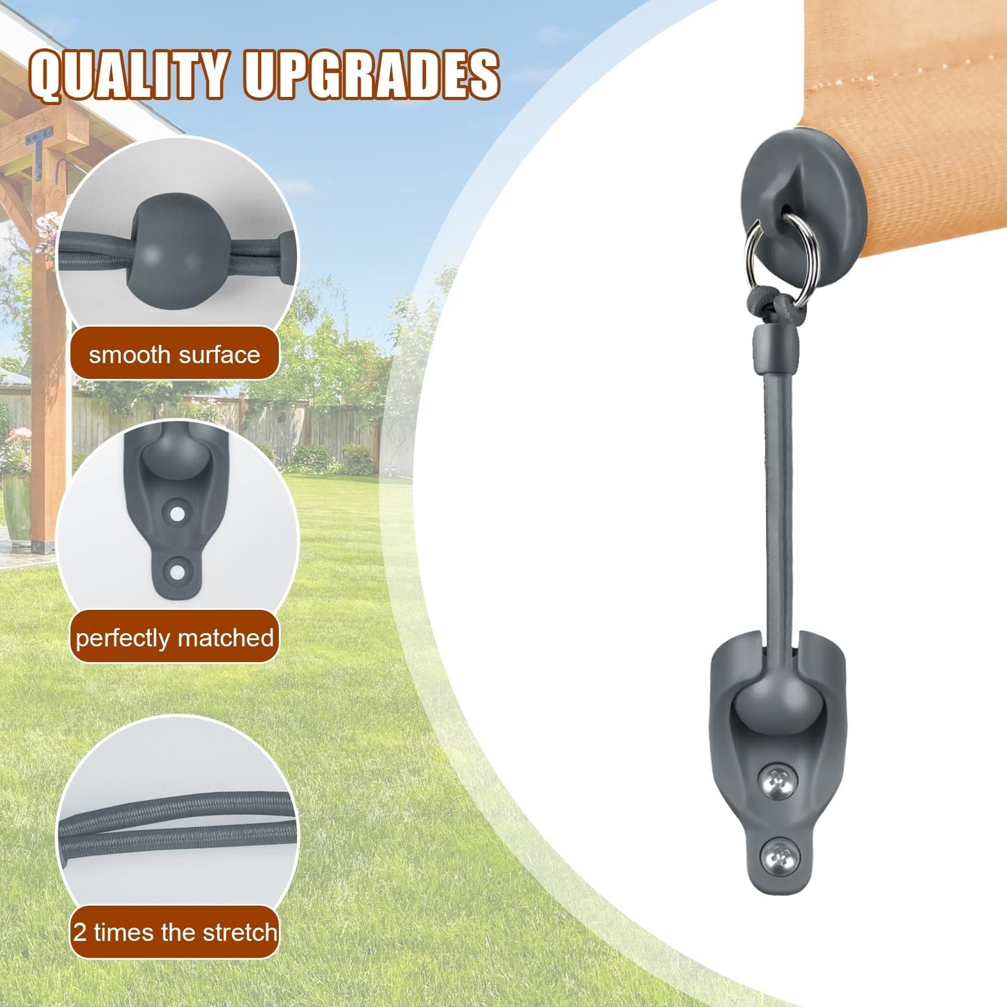 Outdoor Roller Shade Replacement Hardware Kit - Bungee & End Cap Tie Downs (2, G3