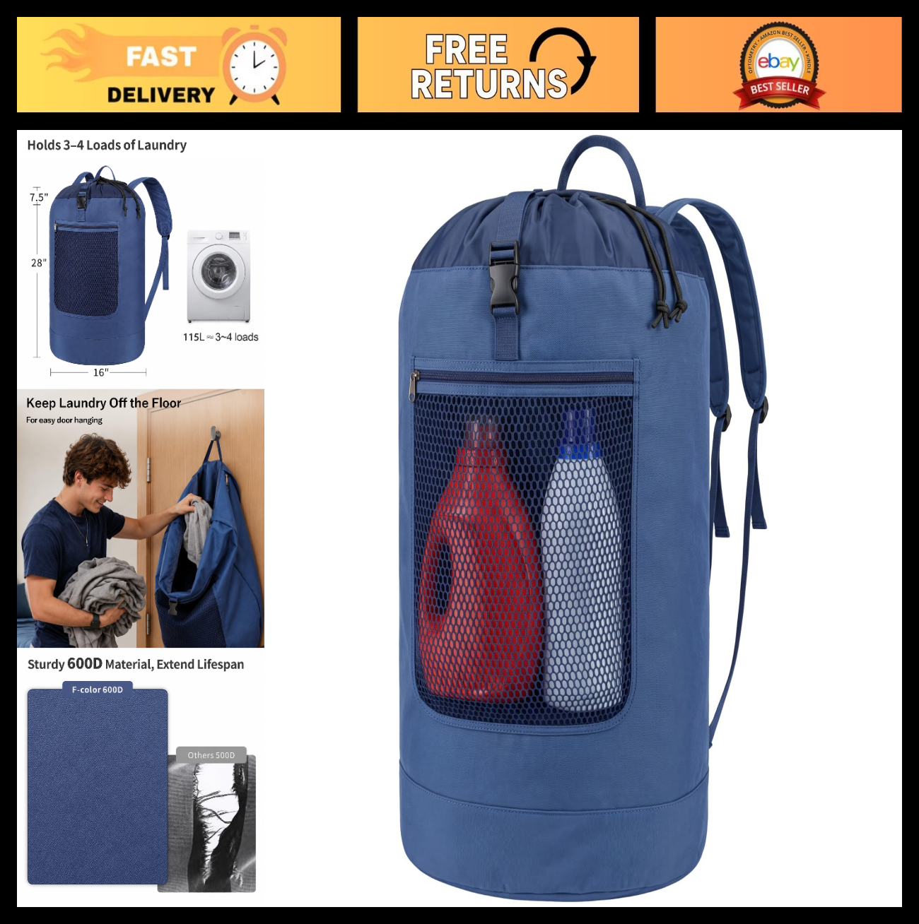Optimized eBay Title:  "115L Laundry Backpack for College - Heavy-Duty, Wide St0