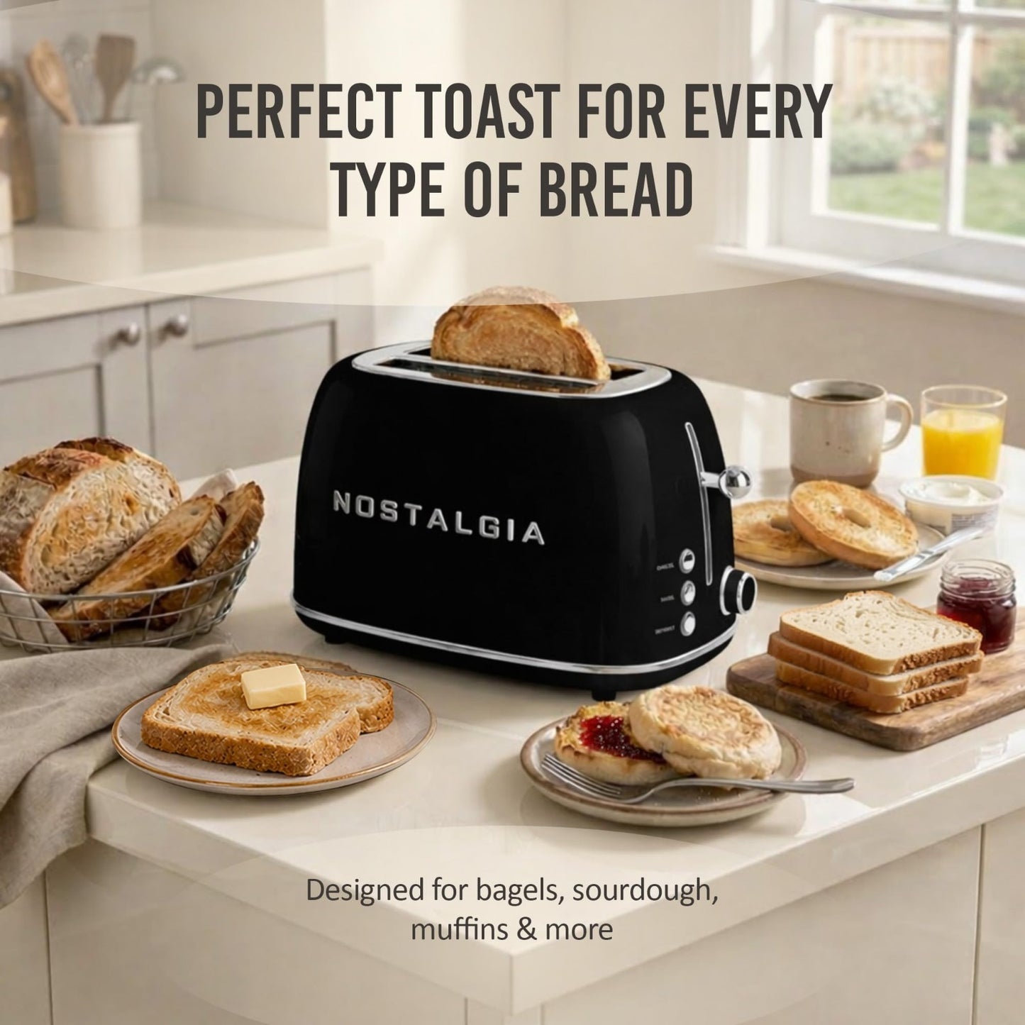 Retro 2 Slice Toaster   Vintage Design, Wide Slots, Crumb Tray, 6 Toast Levels3