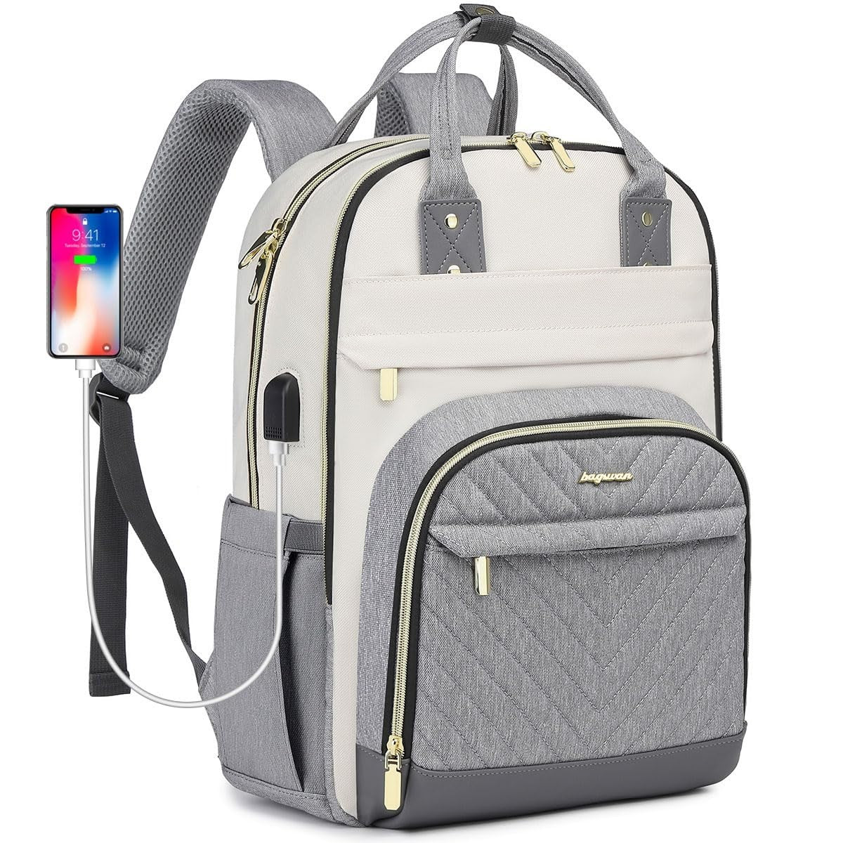 Stylish Laptop Backpack for Women   Travel Purse with USB Charger, 15.6" Waterpr1