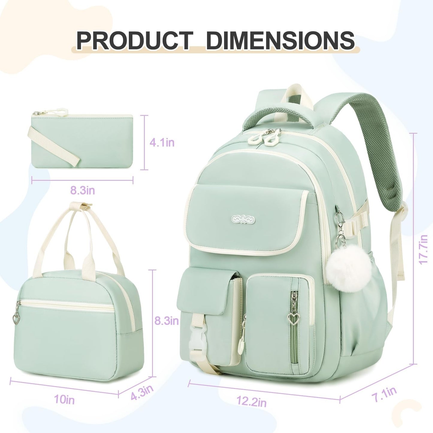3PCS Girls School Backpack Set with Lunch Box & Pencil Pouch   Stylish & Durable2