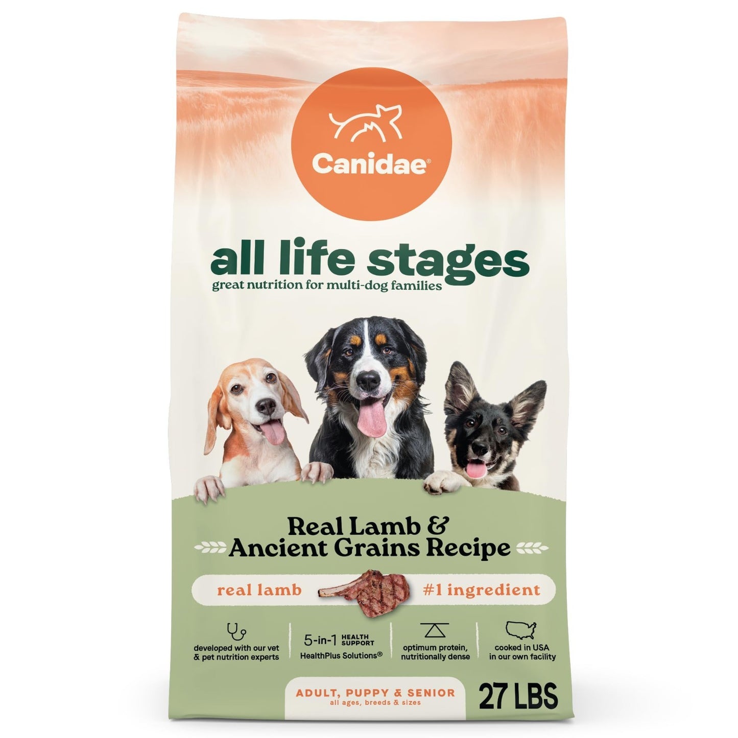 Premium All Life Stages Dog Food, Real Lamb & Ancient Grains, 27 lb Bag1