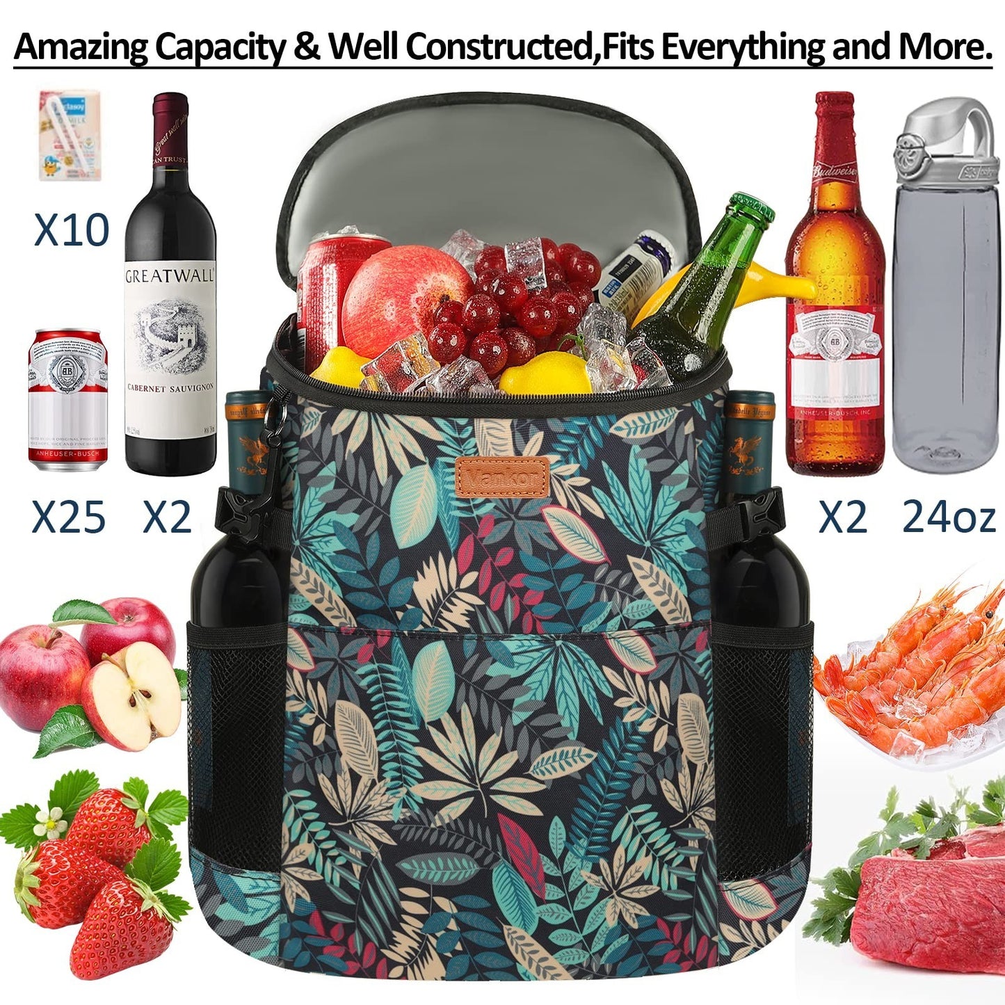 Insulated Camping Cooler Backpack - Holds 30-45 Cans, Waterproof & Leak Proof, I4