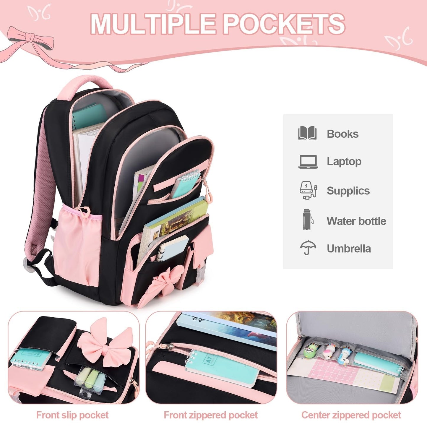 Cute Girls Backpack Set with Lunch Bag & Pencil Case   Stylish School Bag for Ki3
