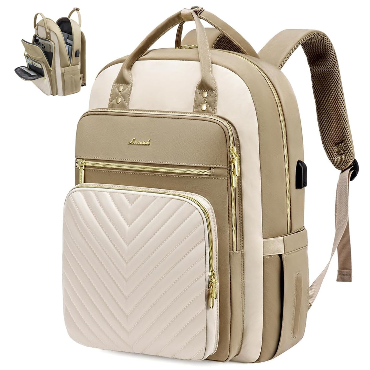 Large Capacity 15.6" Laptop Backpack for Women, Waterproof Travel Day Pack, Khak1
