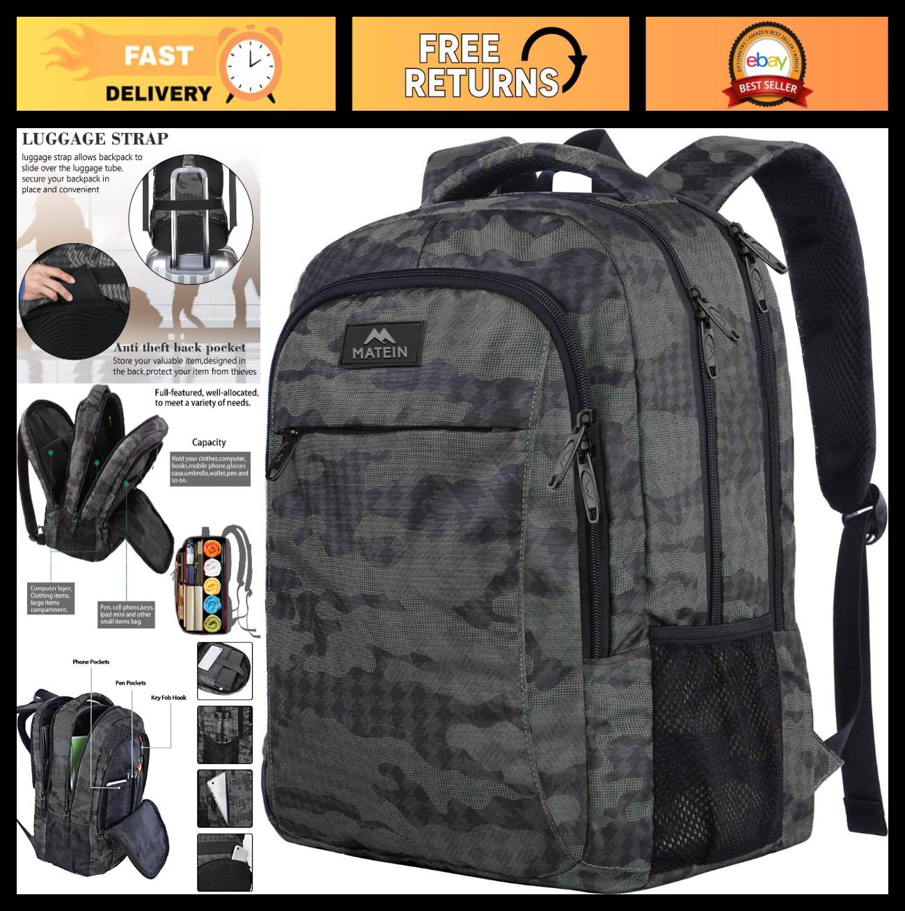 Travel Laptop Backpack 15.6 Inch, Durable College Bookbag with Multiple Pockets0