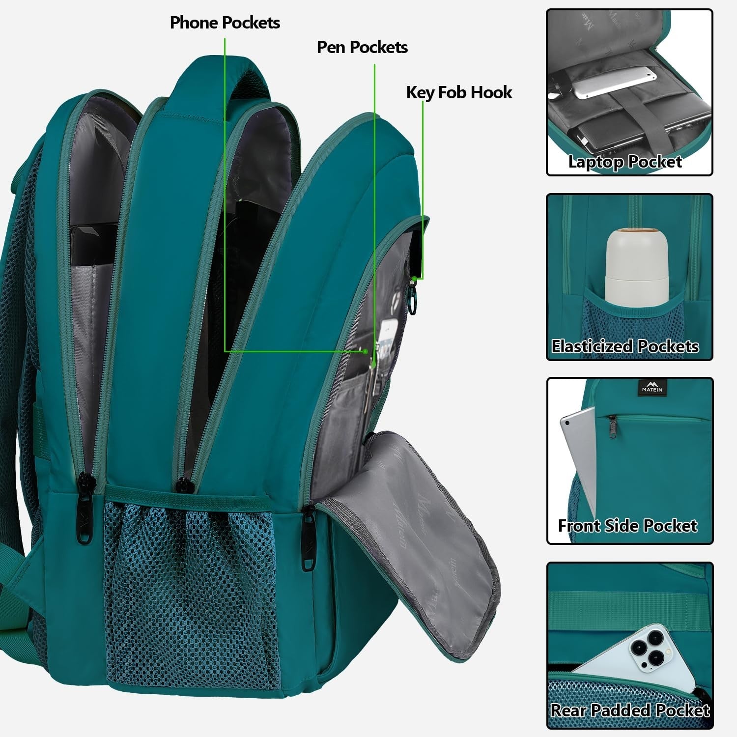 Peacock Blue Slim Laptop Backpack, 15.6 Inch Underseat Travel Bag for Laptops2