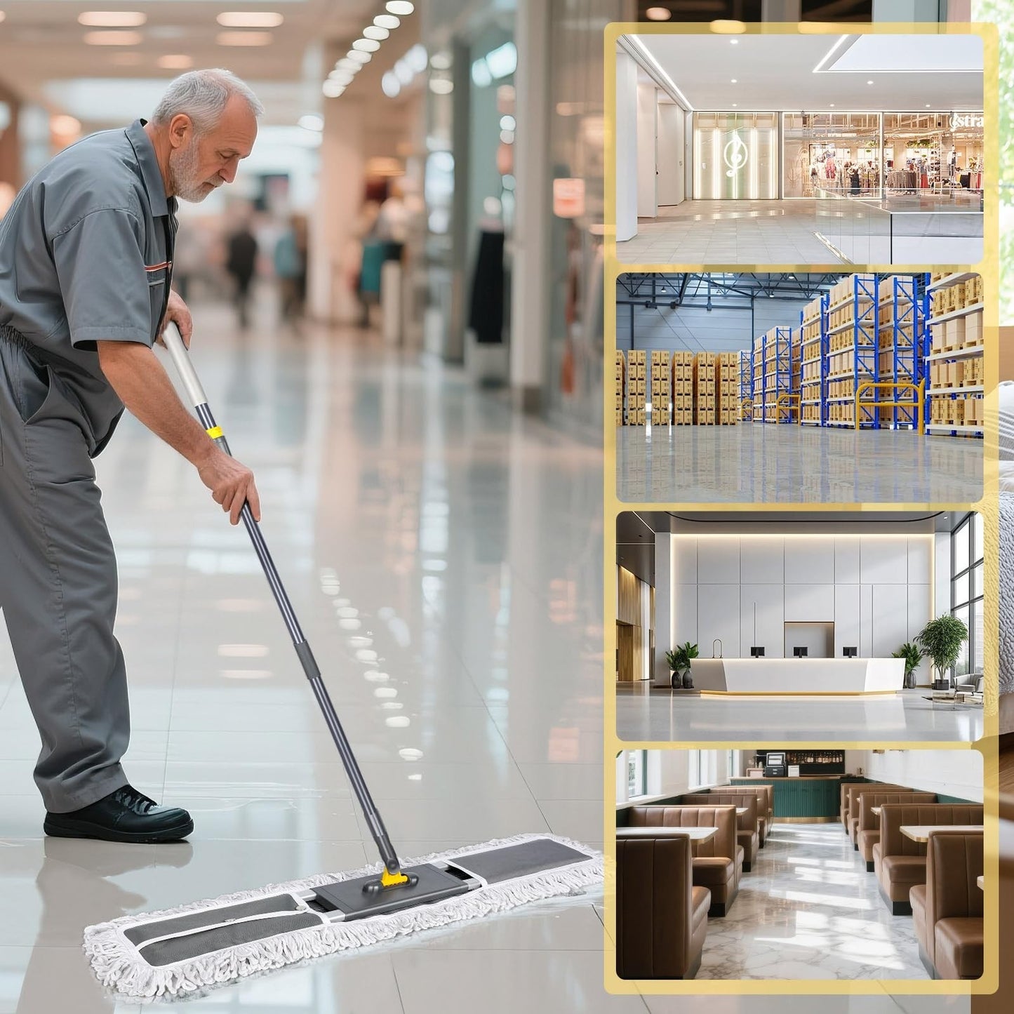 36" Heavy Duty Commercial Mop - Adjustable 60" Dust Mop with 2 Microfiber Pads f9